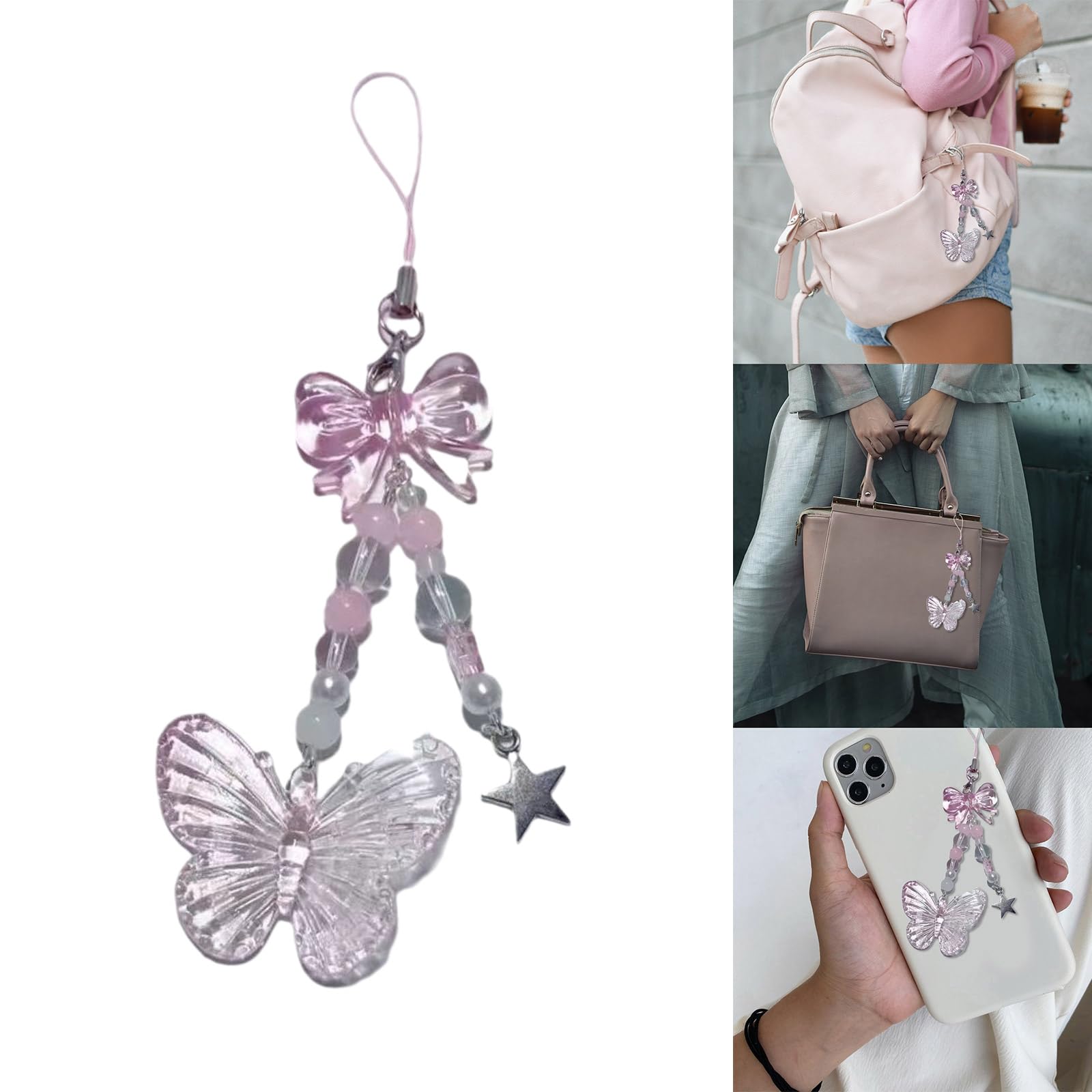 Saddgo Stylish Beaded Phone Strap - Butterfly Phone Pendant & Lanyard for iPhone Samsung - Fashion Phone Jewelry Accessory for Women Girls - Perfect for Work, Party, Travel & Daily Use