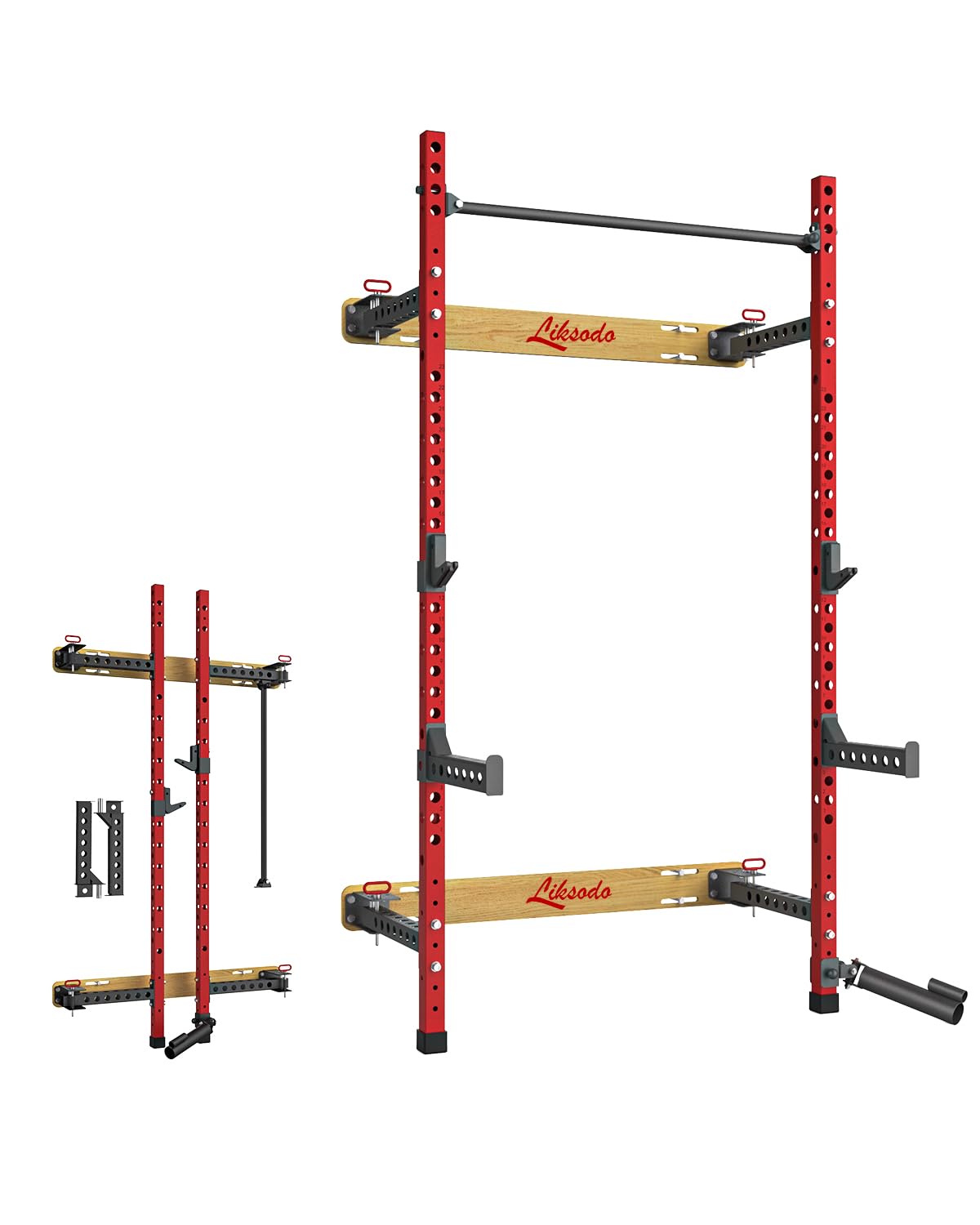 Foldable Wall Mounted Squat Rack - 1100 LBS Capacity Power Rack with Pull Up Bar, J Hooks, Landmine & Spotter Arms | Multi-Functional Home Gym Equipment for Strength Training | Space Saving Design for Small Home Workouts | Perfect for CrossFit, Weightlifting & Full-Body Exercises