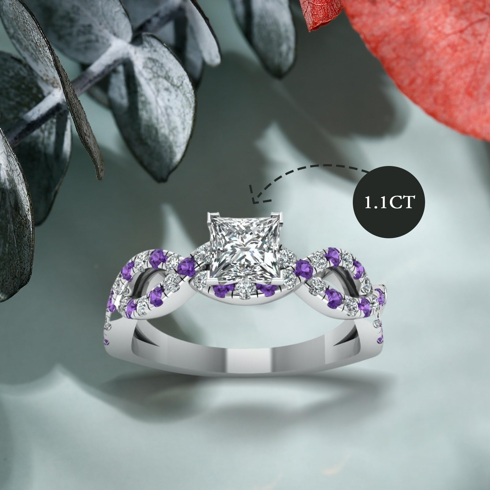 Jeulia 2.5 Carat Princess Cut Wedding Band Ring for Women - 925 Sterling Silver Twisted Eternity Engagement Ring with Birthstone - Anniversary Promise Ring in Jewelry Gift Box - Perfect for Proposals, Weddings & Special Occasions