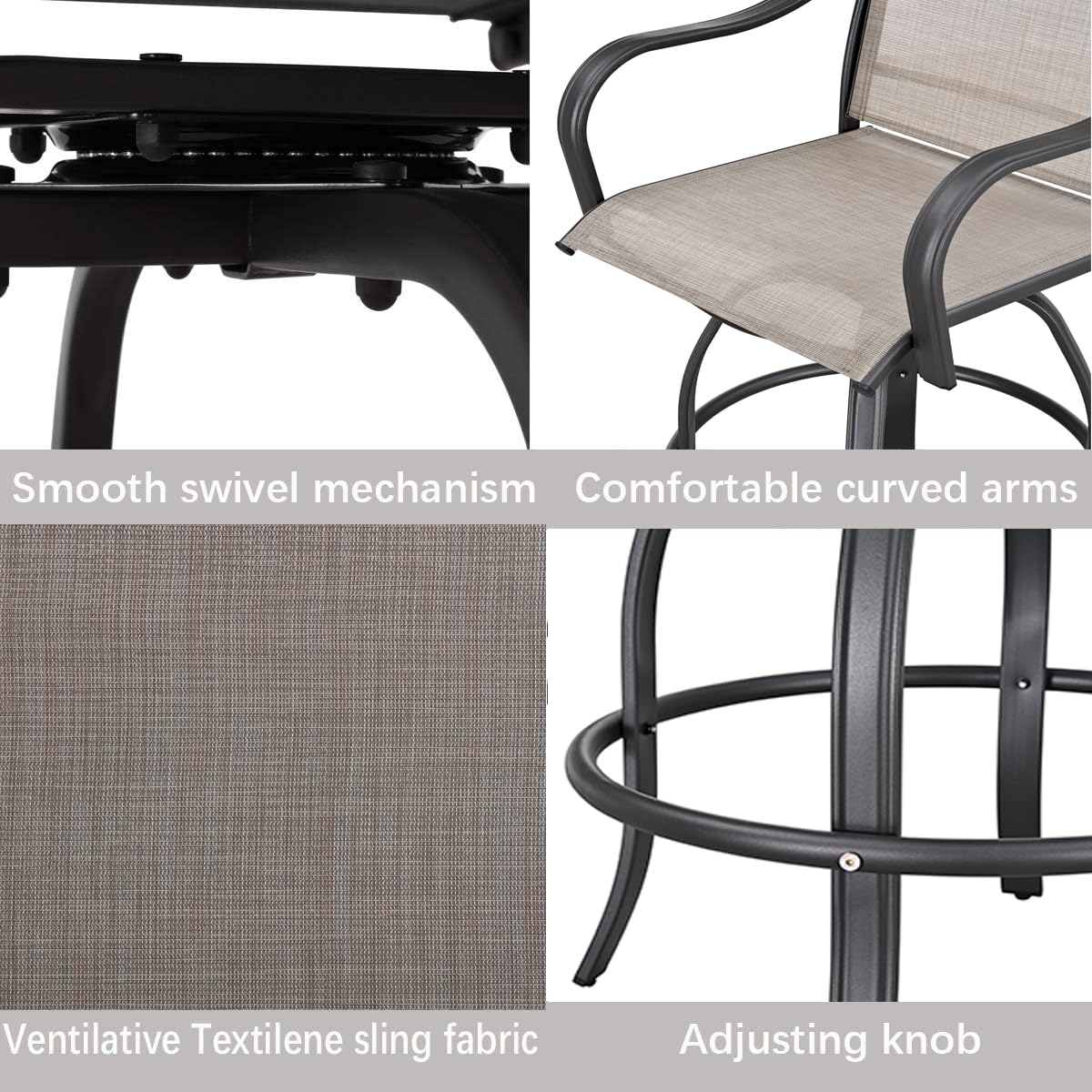 9-Piece Outdoor Patio Swivel Bar Stool Set with 3 Glass Top Tables - All-Weather Bistro Height Dining Chairs for Backyard, Garden, Poolside & Restaurant Use (Grey)
