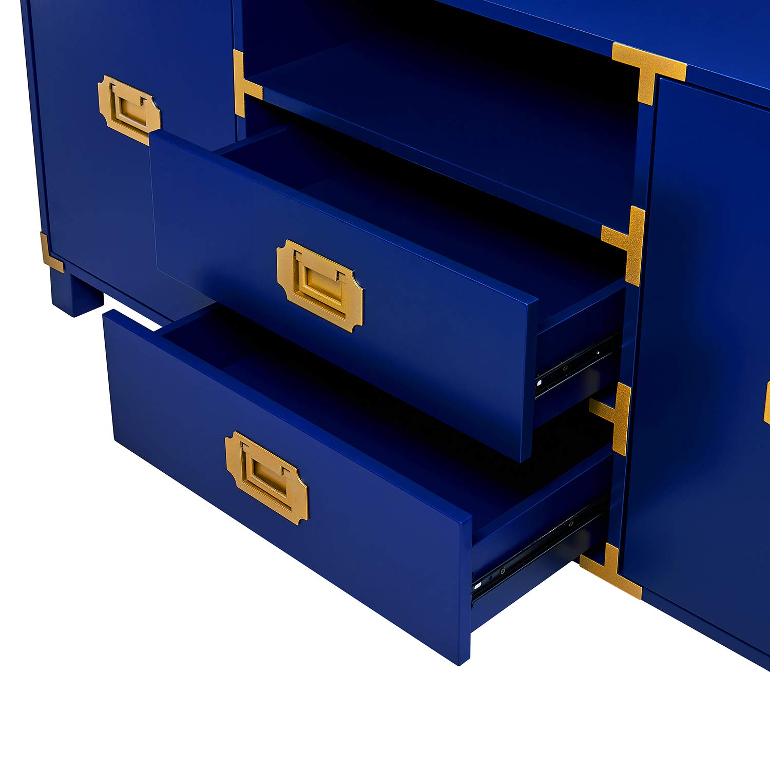 SEI Furniture Campaign Tall TV Stand with Storage - Navy Blue Entertainment Center for Living Room, Bedroom, or Home Theater