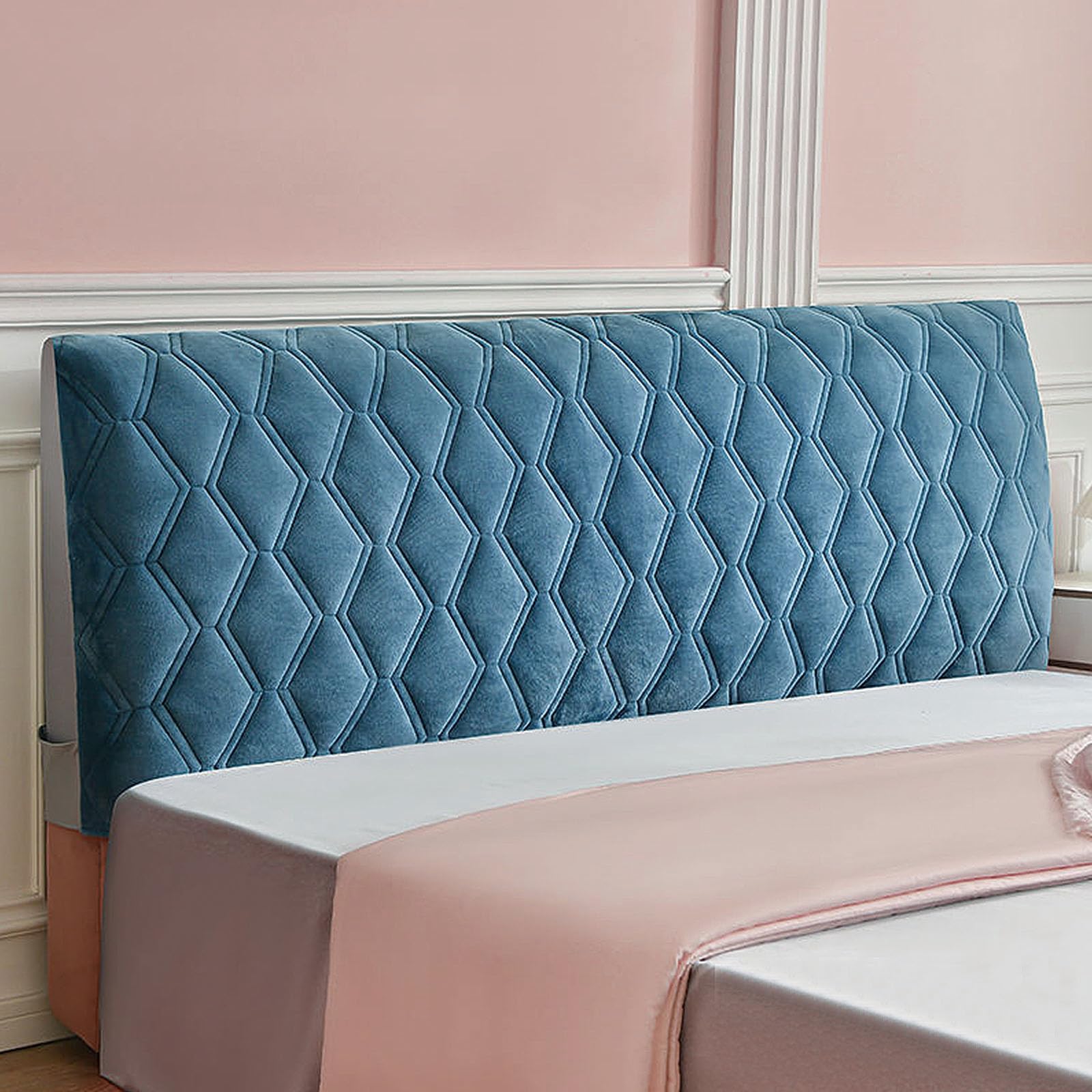 EFELIM Velvet Headboard Cover for Full Queen Cal King Size - Quilted Thick Dustproof Slipcover Protector - Soft Padded Bed Headboard Decor (Blue, Full: 51