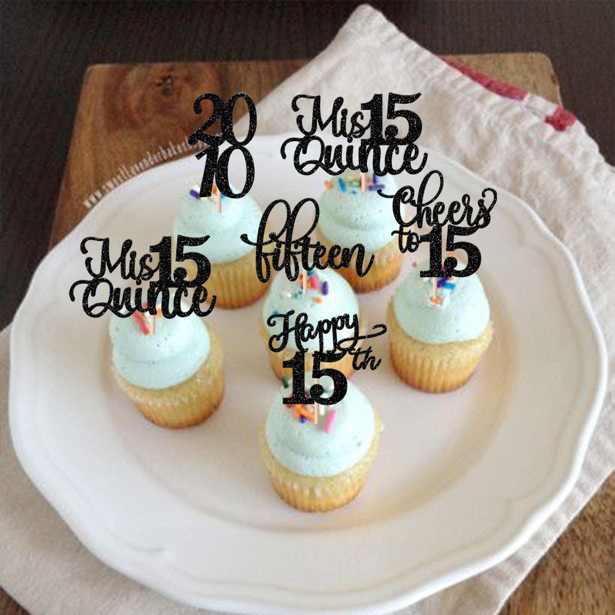 Rsstarxi 30 Pack Glitter 15th Birthday Cupcake Toppers - Happy 15th Cupcake Picks, Cheers to 15 Years, Mis Quince Decorations for 15th Birthday Party, Anniversary, Sweet 16 Celebration - Perfect for Quinceañera, Milestone Birthdays & Cake Decorating