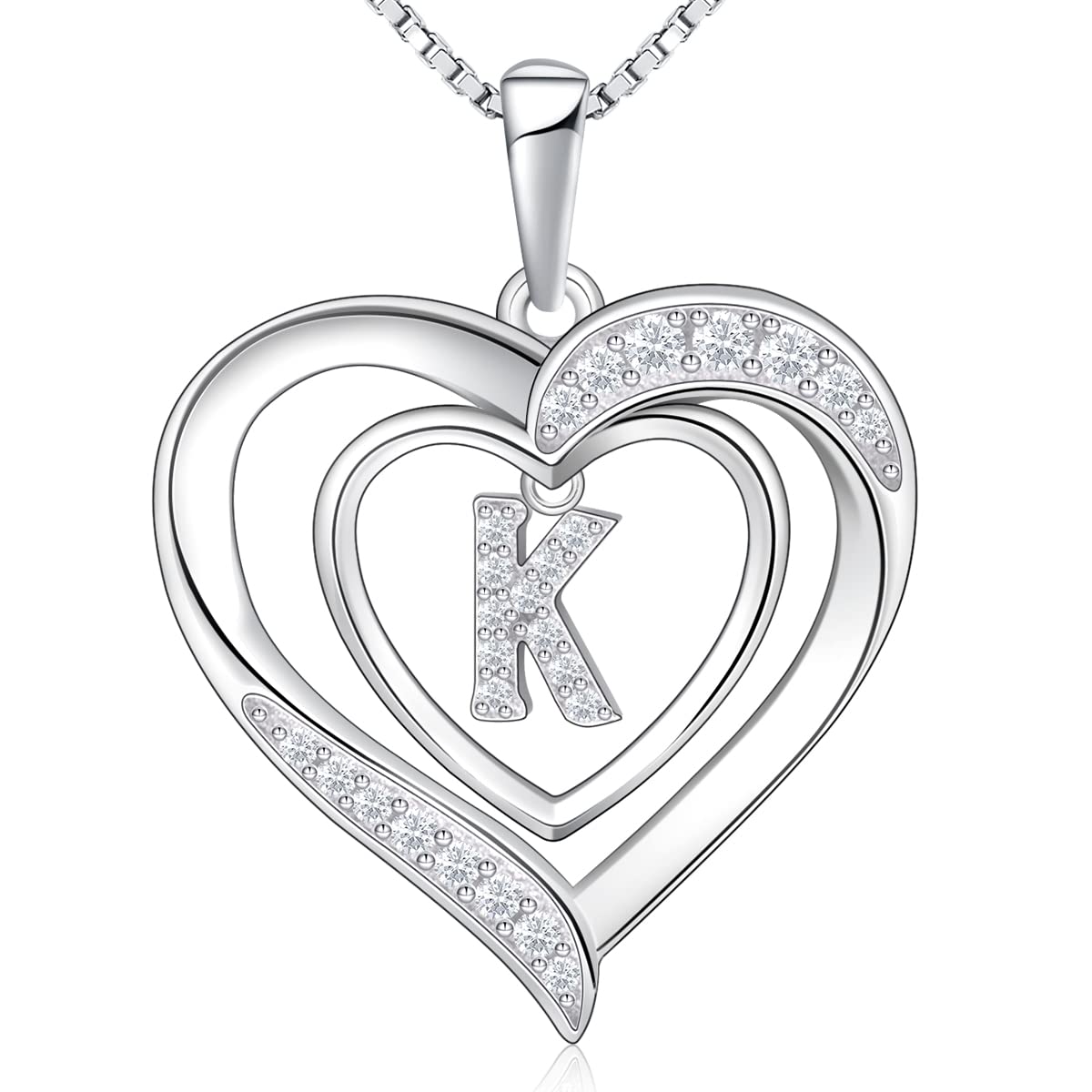 RIVIKO Personalized 925 Sterling Silver Heart Initial Necklace for Women - Custom Letter Pendant Charm Jewelry for Valentine's Day, Mother's Day, Anniversary, Christmas & Birthday Gifts - Perfect for Her, Mom, Wife | Elegant Everyday Wear & Special Occasion Gift