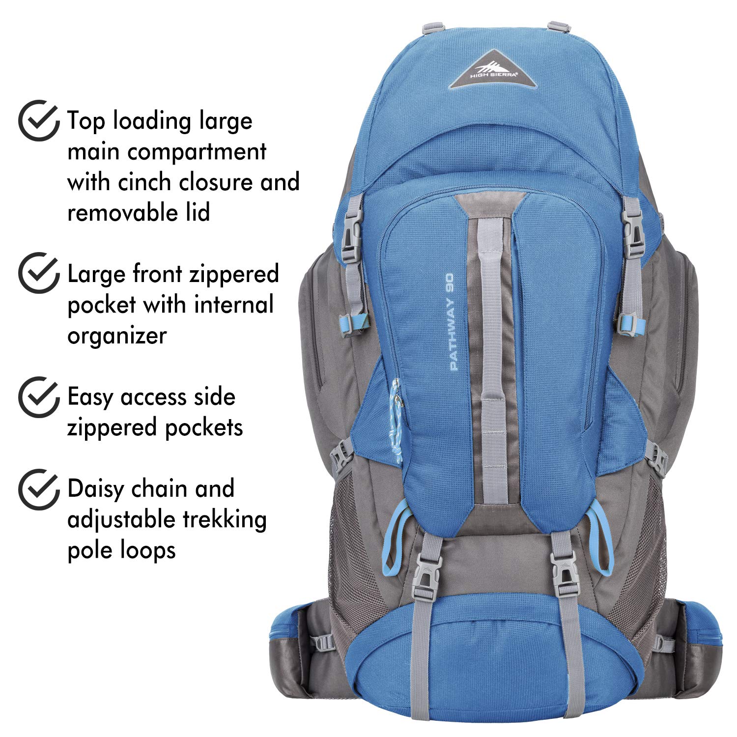 High Sierra Pathway 90L Internal Frame Hiking Backpack for Men & Women - Lightweight Water-Resistant Trekking Bag for Camping, Travel & Outdoor Adventures (Mineral/Slate/Glacier Color Options)