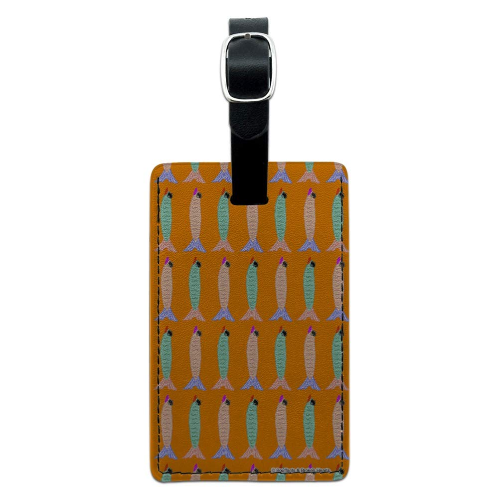 Stylish Rectangle Leather Luggage Tag for Suitcases & Carry-Ons - Durable ID Card Holder with Sassy Fishies Design | Perfect for Travel, Business Trips & Vacation Identification