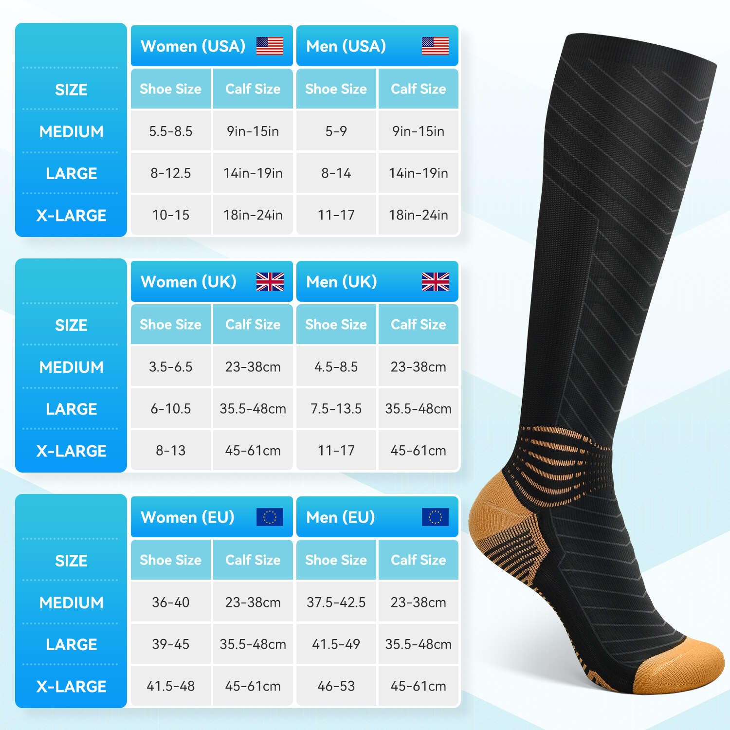 IRAMY Copper Compression Socks for Women & Men - 20-30 mmHg Medical Grade Support, V-Shape Ankle Design, Coolmax Moisture Wicking Knee High Socks - Ideal for Running, Travel, Nursing & Varicose Vein Relief