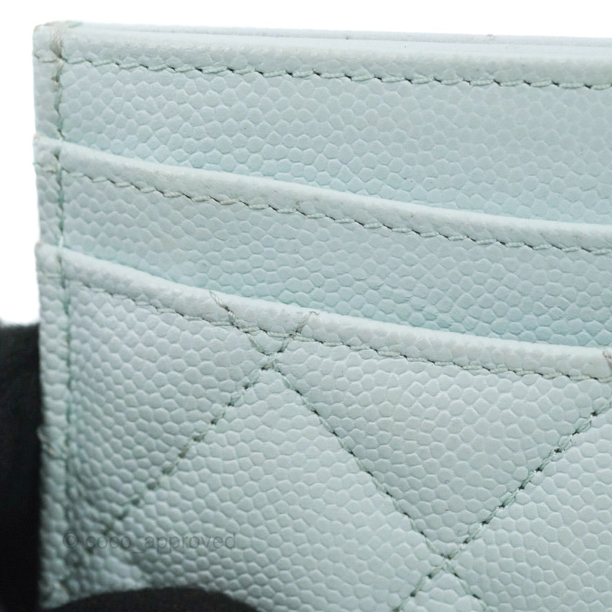 Chanel Classic Caviar Leather Card Holder Wallet - Blue with Gold Hardware | Luxury Slim Credit Card Case for Women | Perfect for Everyday Use & Travel