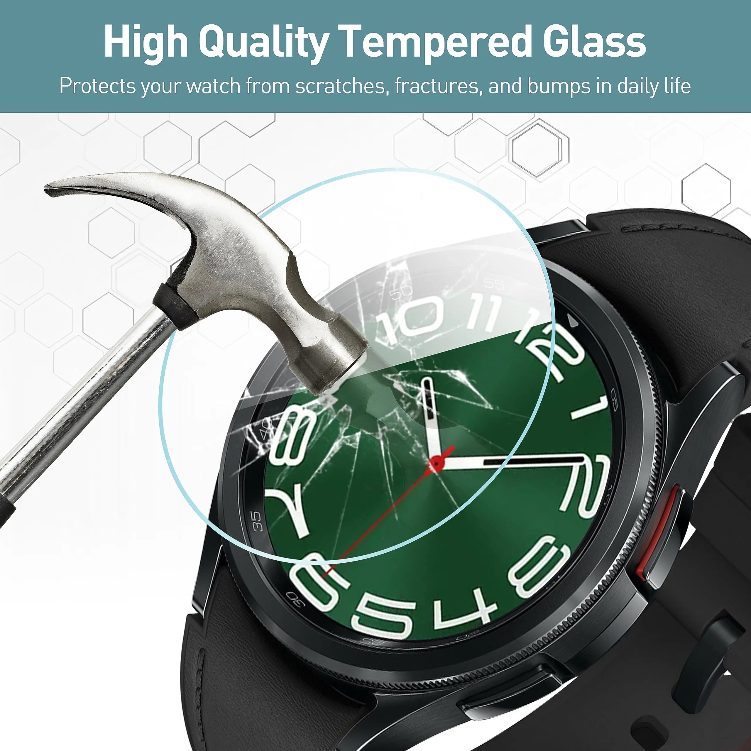 2 Pack Tempered Glass Screen Protector for Samsung Galaxy Watch - HD Clear, Anti-Scratch, Bubble-Free (Compatible with Galaxy Watch 4/5/6) | Perfect for Workouts, Running & Daily Wear Protection