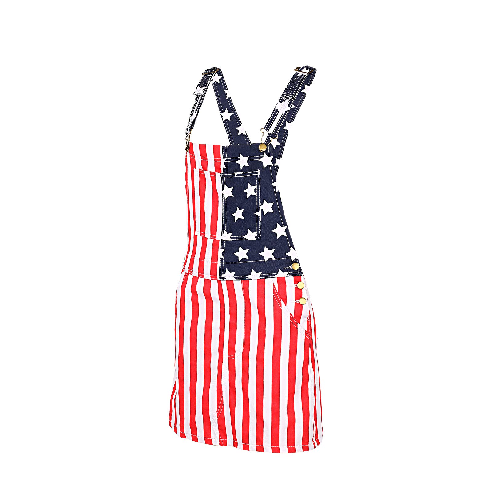 Men's & Women's American Flag Denim Bib Overalls Shorts - Casual Jumpsuit with Pockets for Summer Outings, Festivals & Patriotic Events