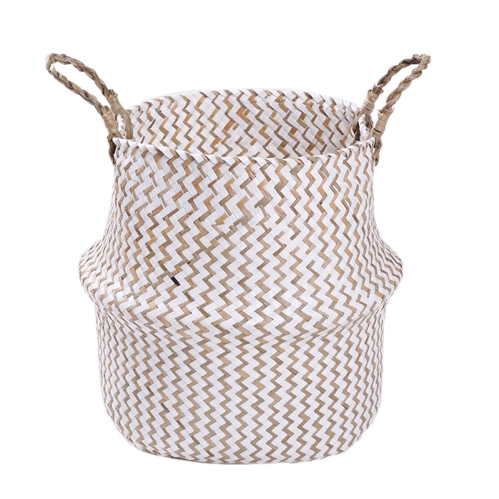 Natural Seagrass Storage Basket - Woven Tote Laundry Basket with Dual Handles for Flower Pots, Picnic & Beach - Perfect for Garden, Office & Home Organization