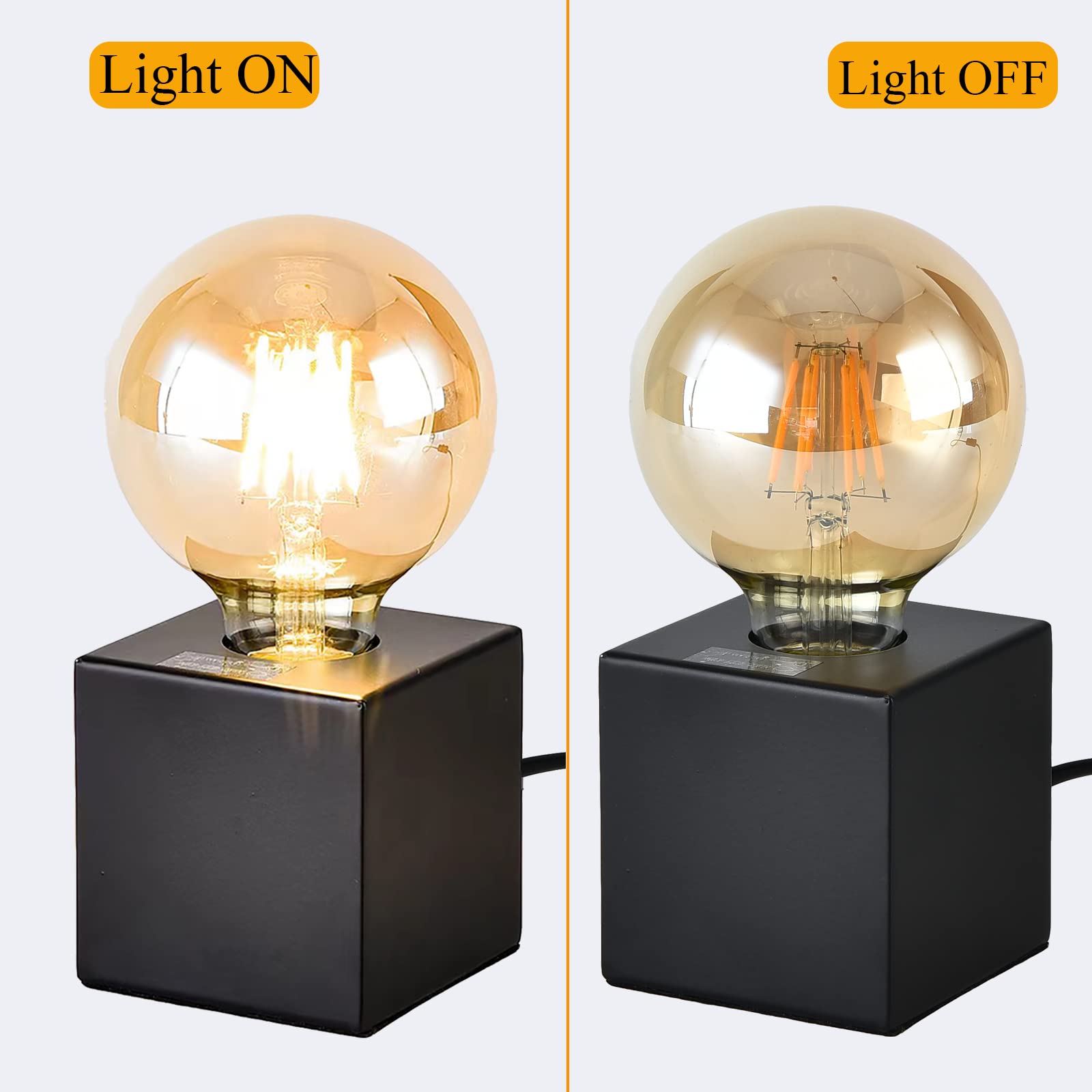KUNJOULAM Mini Industrial Table Lamp Set of 2 - Black Metal Edison Desk Lamp with Plug, Modern Nightstand Light for Bedroom, Office & Study | Perfect for Reading, Working & Home Decor