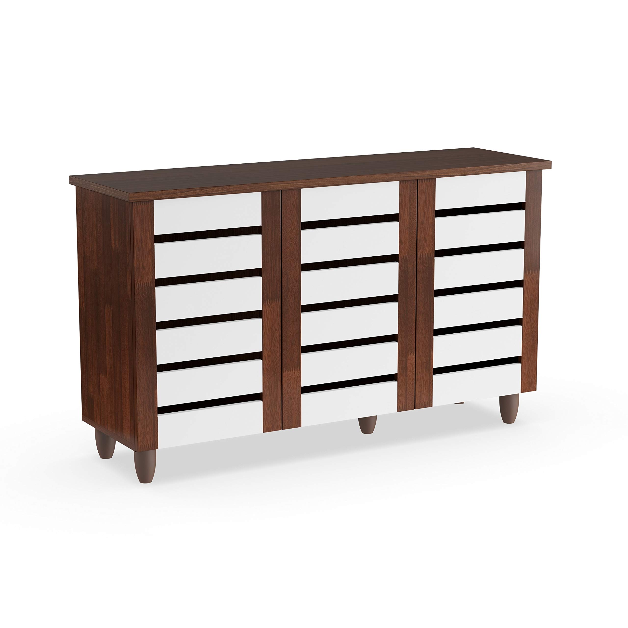 Modern 3-Door Shoe Cabinet with Drawers - Brown/White Oak Wood Finish for Entryway, Bedroom & Closet Organization | Contemporary Storage Solution for Shoes & Accessories