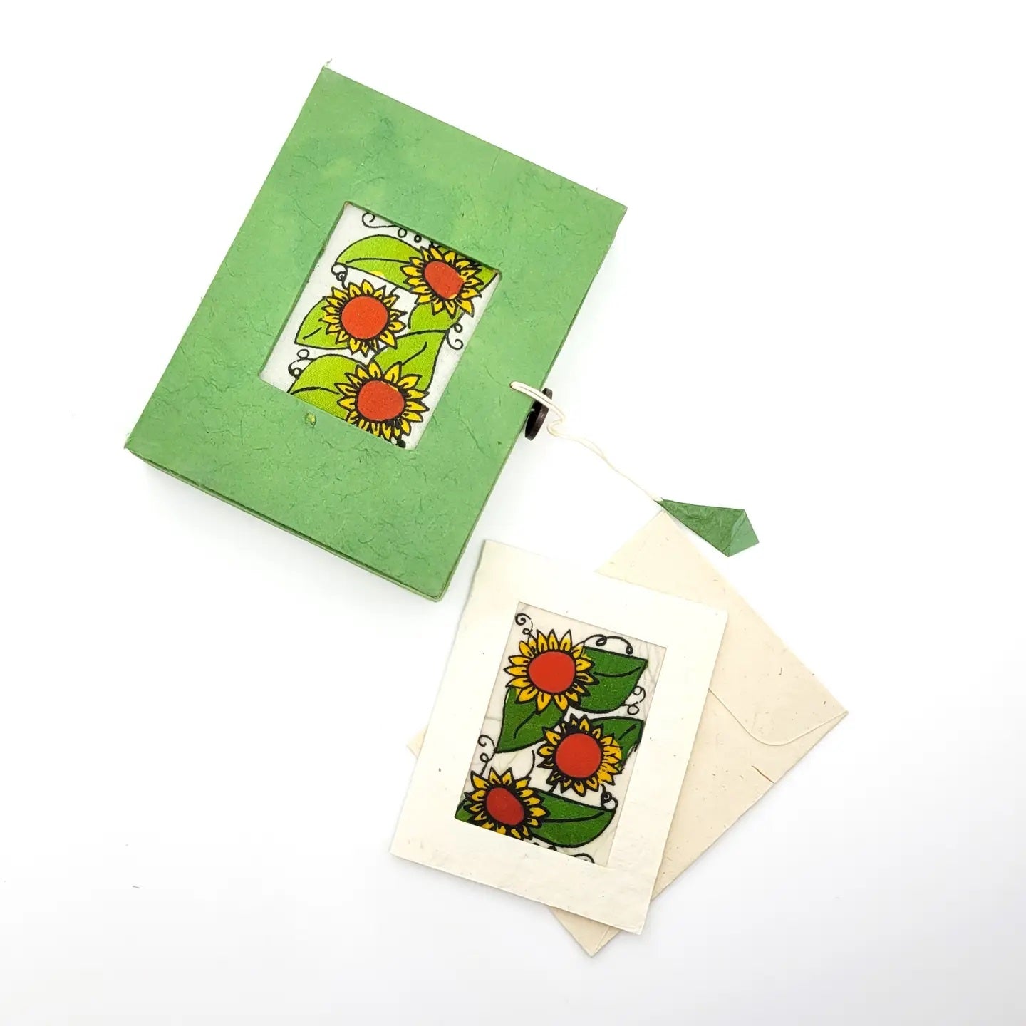 Batik Box and Mini Card Set - Sunflower Design | Handmade Batik Stationery for Gifts, Notes & Greetings | Perfect for Birthdays, Weddings & Special Occasions