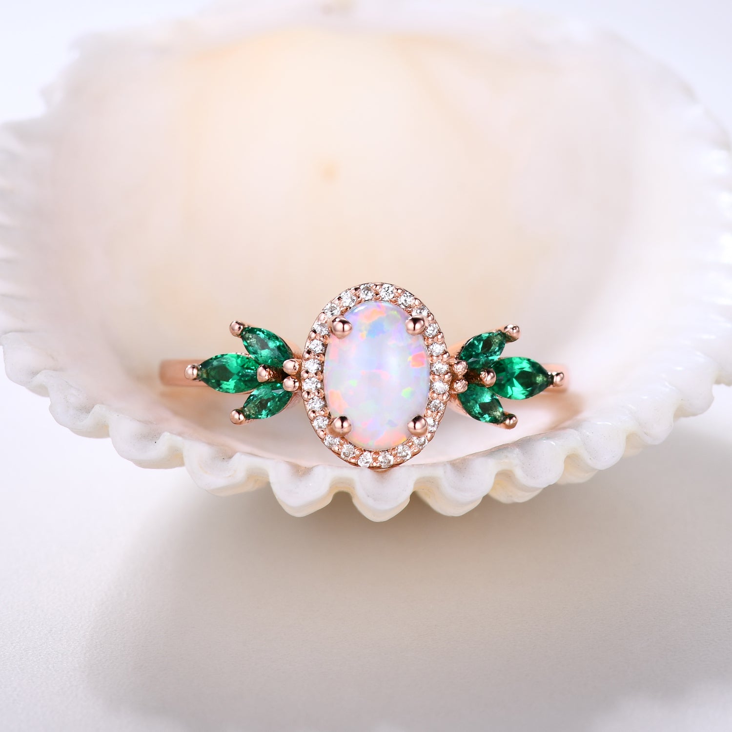 Exquisite Marquise Emerald Halo Diamond Engagement Ring in Rose Gold - Perfect for Proposals, Anniversaries & Bridal Jewelry