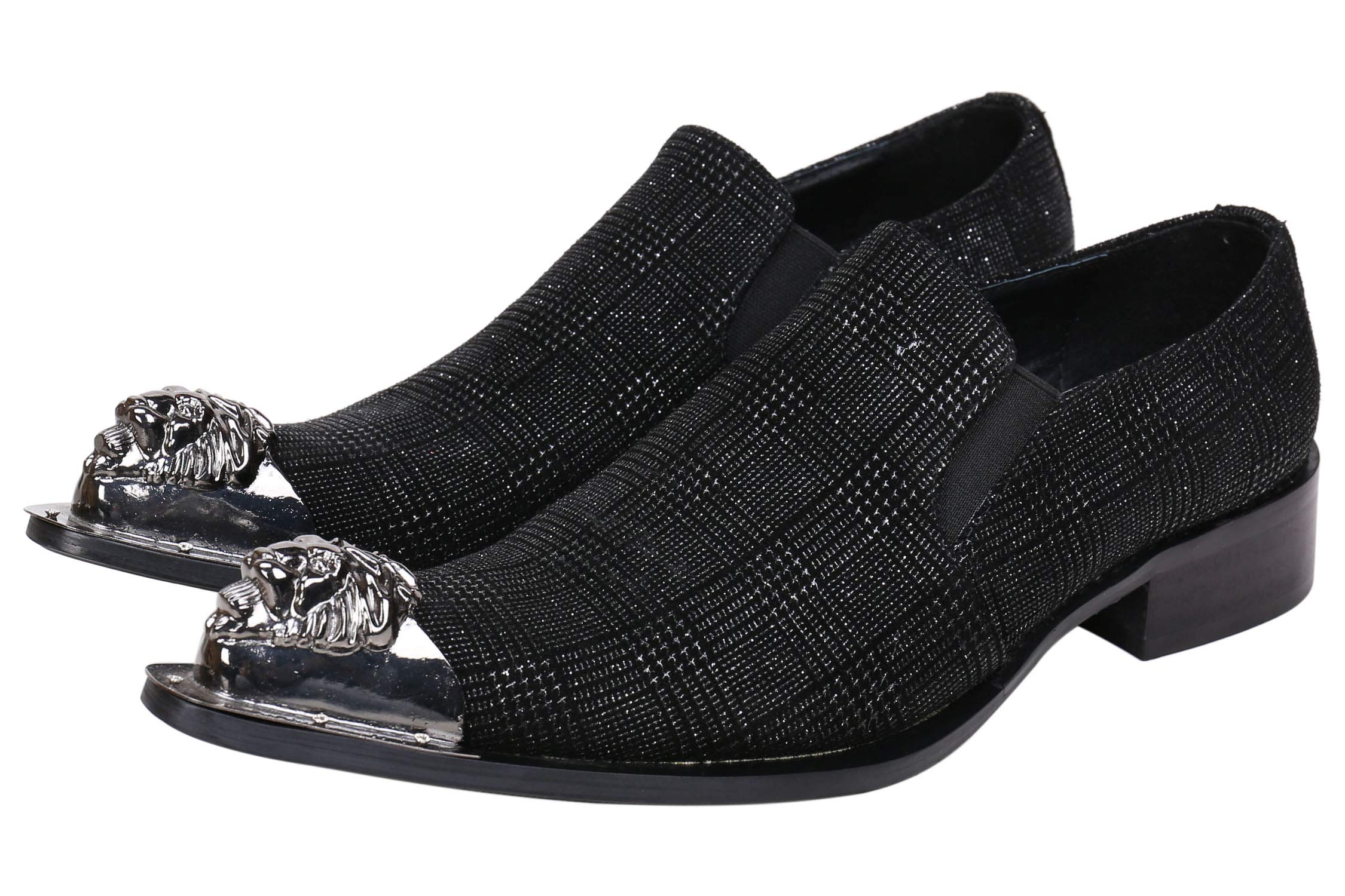 Santimon Men's Pointed Toe Loafers - Sparkling Leather Western Dress Shoes with Metal Tip for Casual & Formal Wear | Perfect for Weddings, Parties & Office Occasions