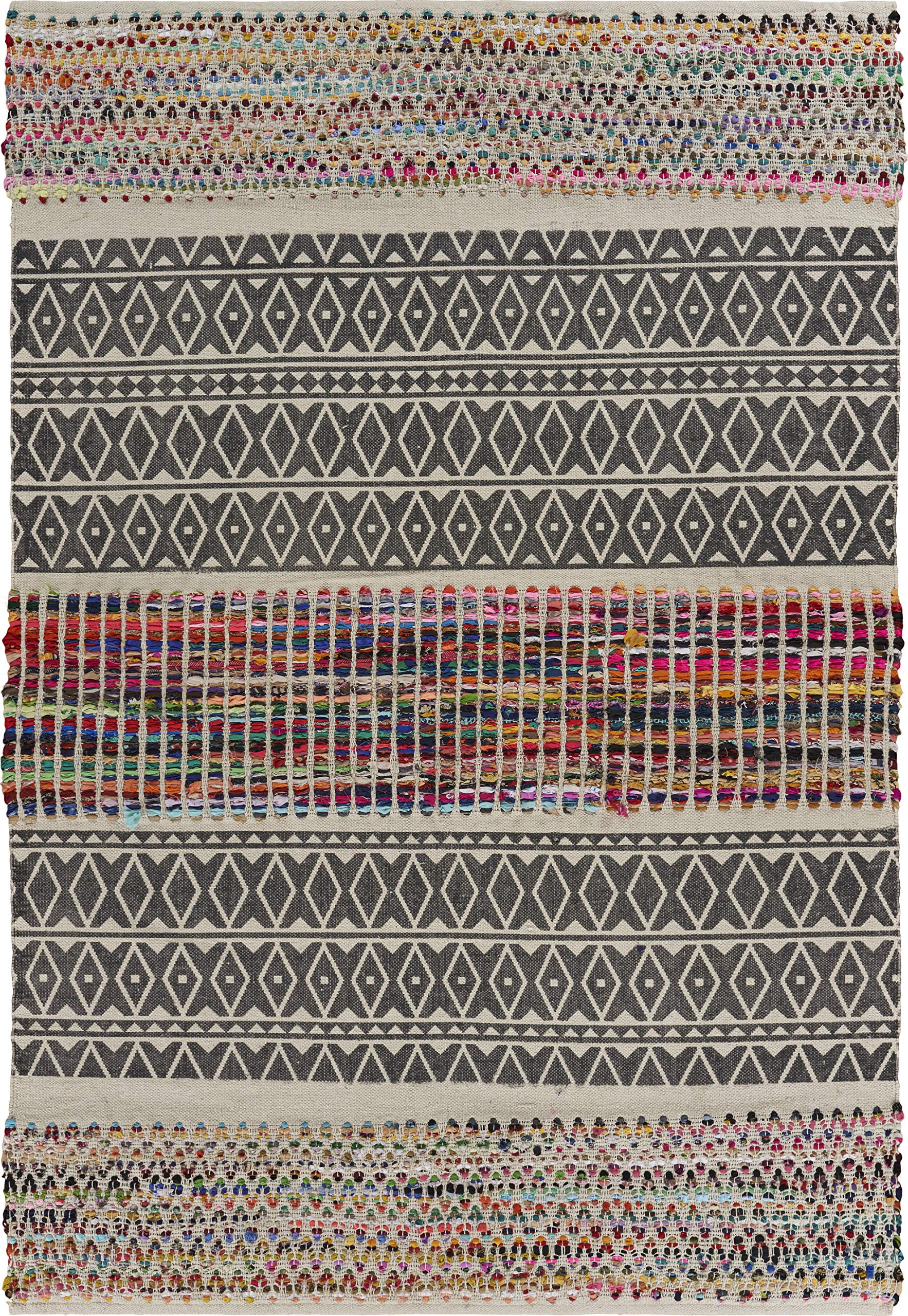 LR Home Traditional Geometric Chindi Area Rug - Handwoven Cotton Vintage Design for Living Room, Bedroom & Dining Room Decor