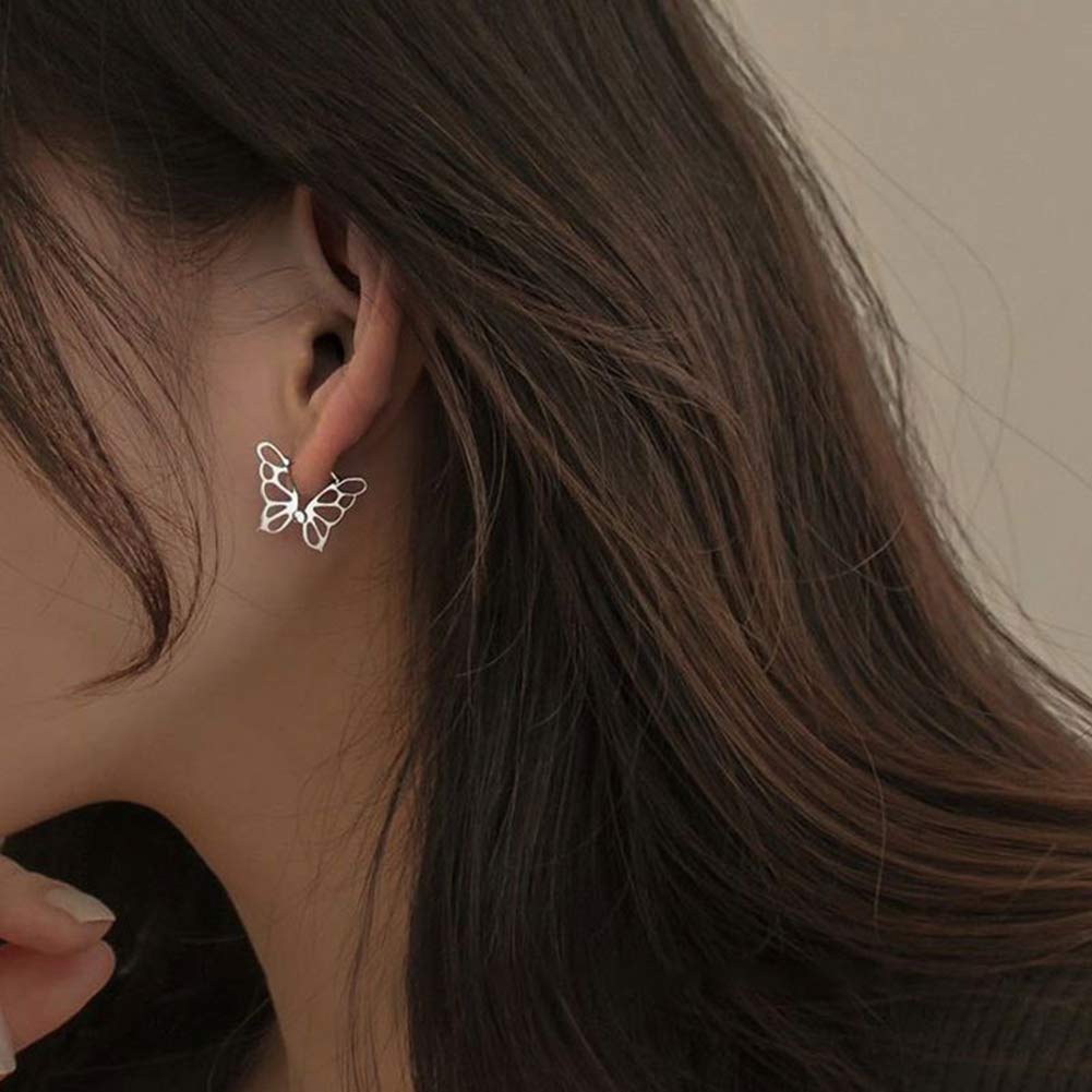 Fereendo Sterling Silver Butterfly Huggie Hoop Earrings for Women - Hypoallergenic White Gold Plated Fashion Jewelry Gift - Perfect for Date Nights, Parties & Everyday Wear