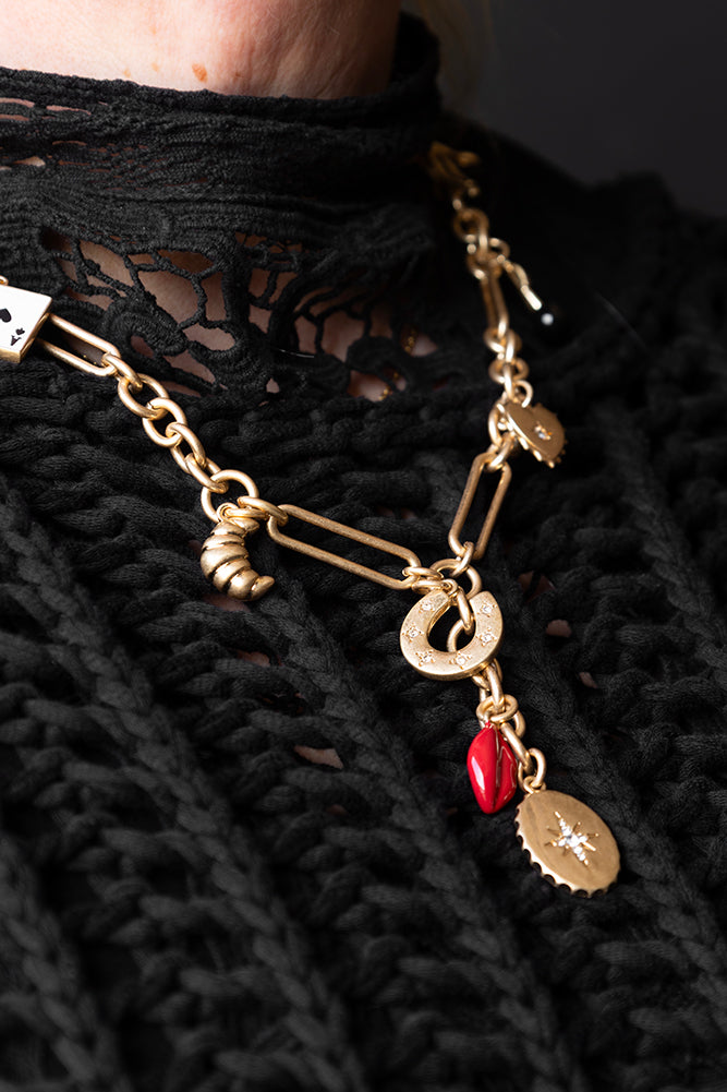Chunky Gold Chain Necklace with Charms - Trendy Layered Statement Jewelry for Women, Perfect for Parties, Dates & Everyday Wear