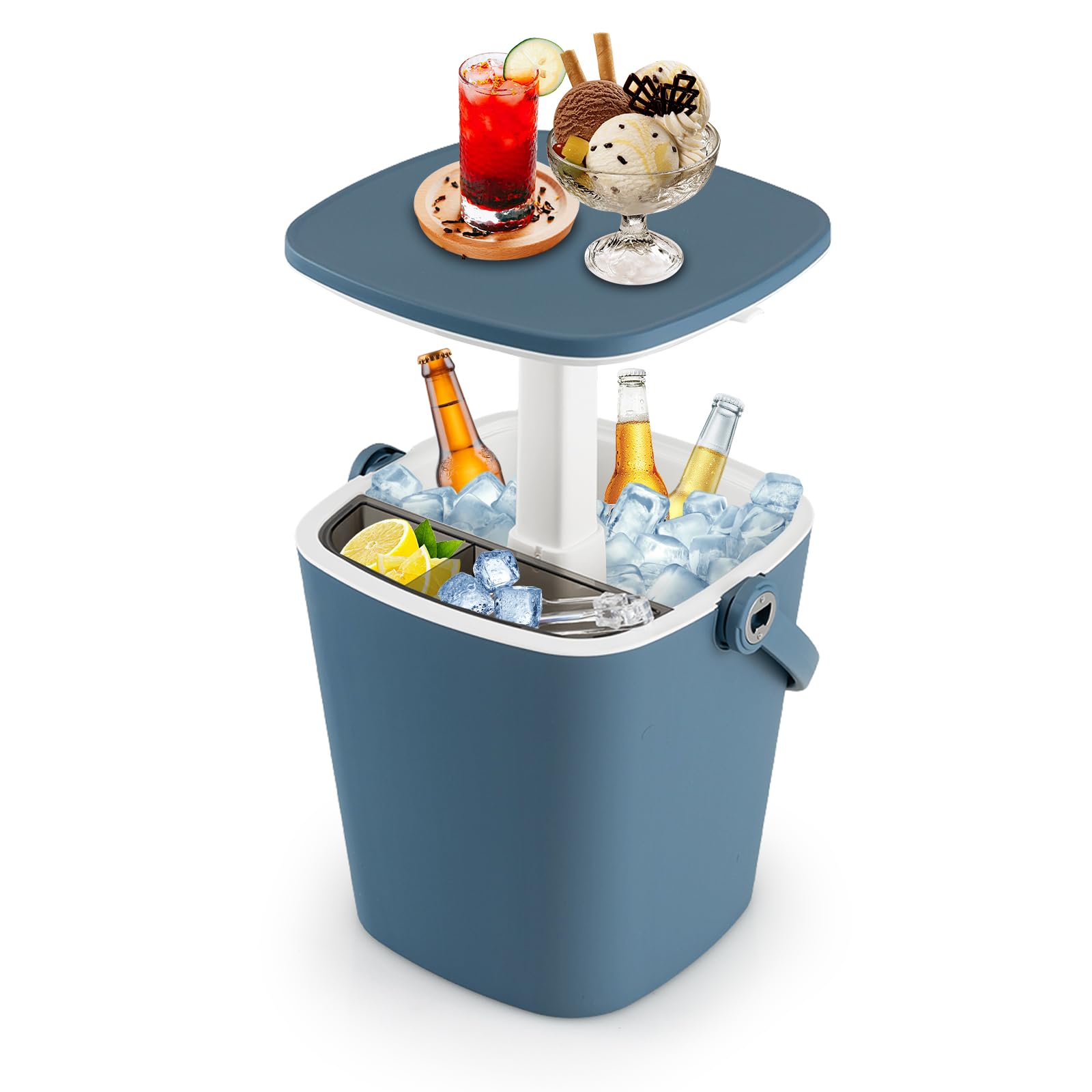 Goplus 4 Gallon All-Weather Cooler Table - Portable Beer & Wine Cooler with Handle, Bottle Opener & Lift Top Lid - 3-in-1 Outdoor Side Table for Patio, Poolside, Camping, Picnic & Tailgating Parties