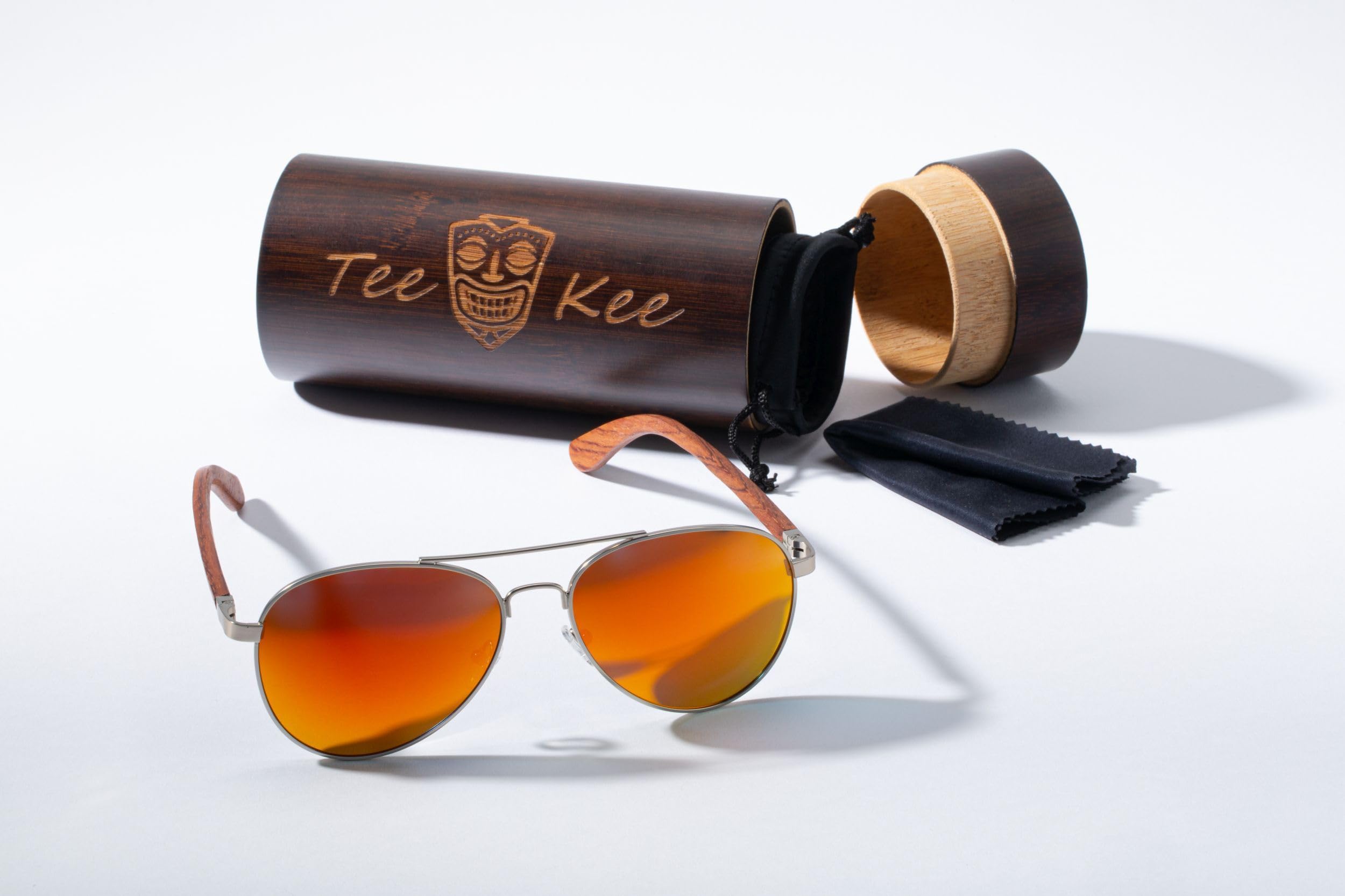 Polarized Aviator Sunglasses for Men & Women - Classic Retro Style with Mirrored Lenses & Bamboo Wood Arms - UV Protection for Driving, Beach, Outdoor Activities