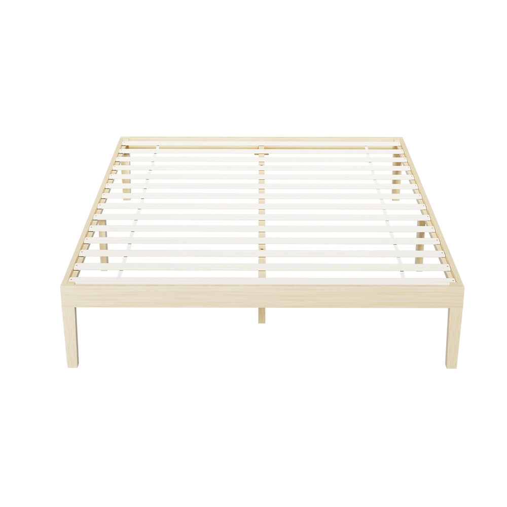 Bruno Minimalist Queen Solid Pinewood Bed Frame - Sturdy Wooden Platform Bed for Bedroom, Guest Room & Dorm - Eco-Friendly Scandinavian Design with Underbed Storage Space