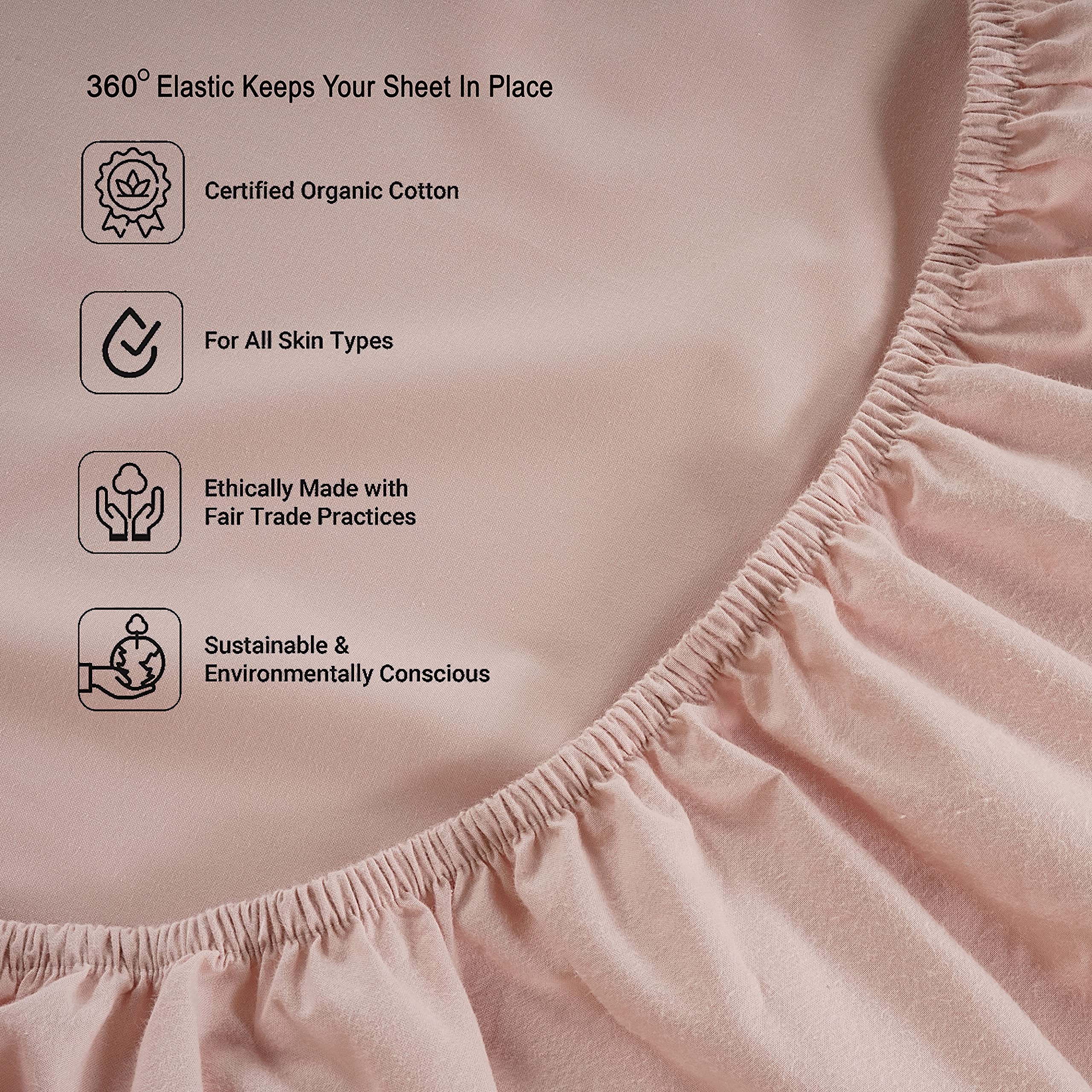 100% Organic Cotton Queen Size Fitted Sheet - Soft, Breathable & Eco-Friendly - Fully Elasticized with French Seams for Secure Fit - Perfect for Bedrooms, Guest Rooms & Vacation Homes - Includes Matching Pillowcases (Sepia Rose)