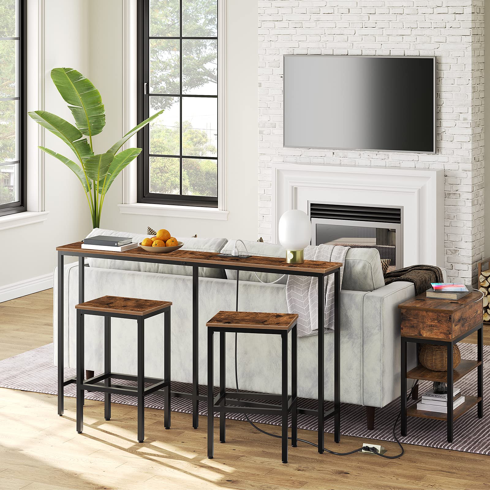 Industrial Rustic Brown Bar Stools Set of 2 - 25.8