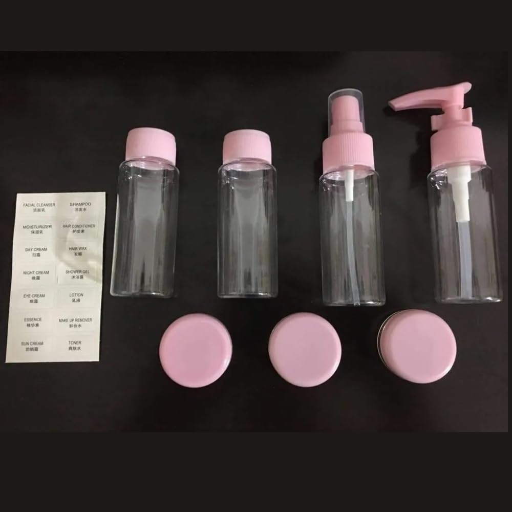 CAVERNSHOP 7-Piece Leak Proof Travel Bottles Kit - Refillable Toiletry Containers Set with Pouch for Shampoo, Lotion, Cream, Soap, Body Wash & Cosmetics - Portable Mini Travel Essentials for Men & Women - Perfect for Airplane Carry-On, Gym Bag, Camping & Vacation Trips