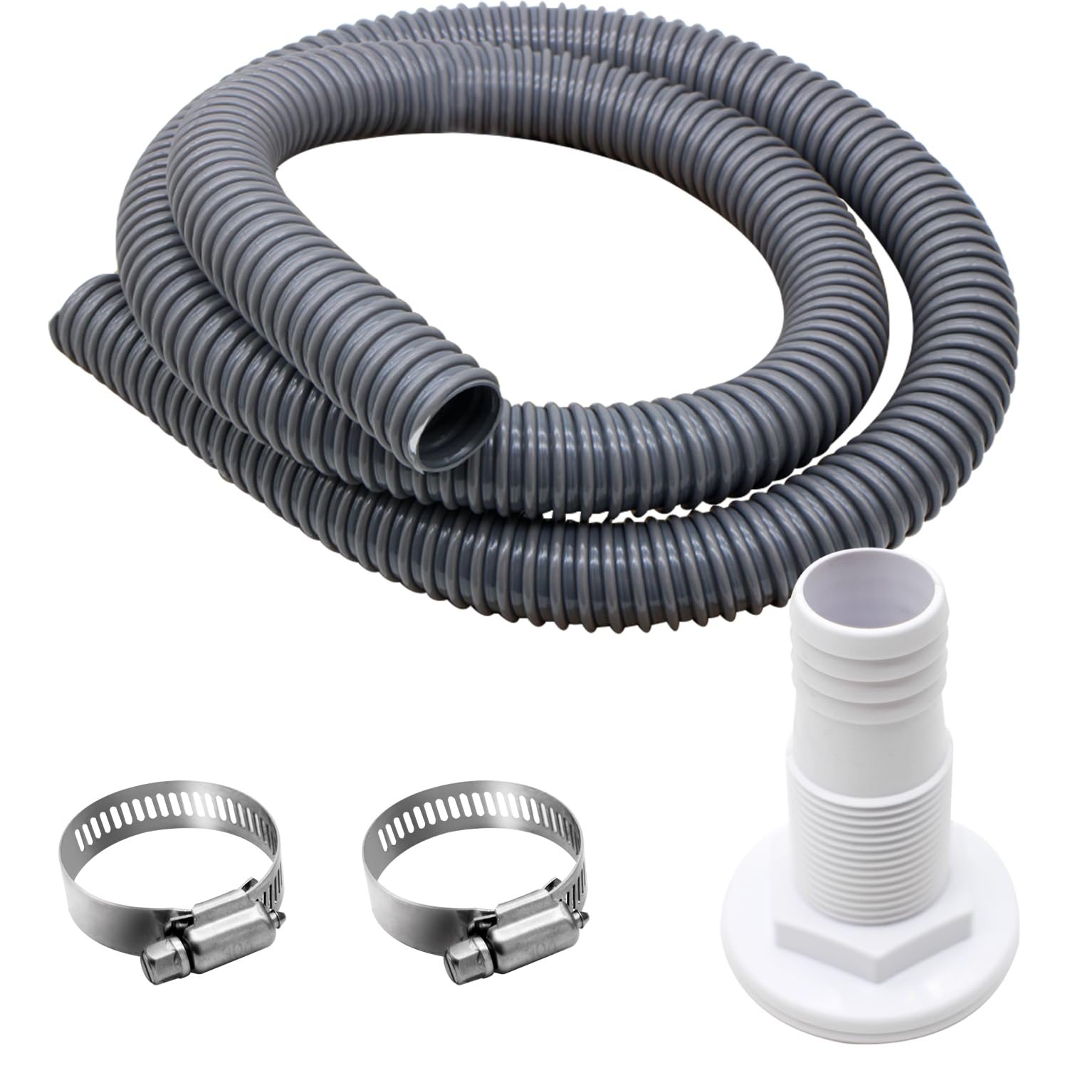 1-1/8-Inch Marine Bilge Pump Hose Kit - 6FT Premium PVC Hose with 2 Stainless Steel Clamps & Thru-Hull Fitting - Boat Drainage System for Yachts, Sailboats, Fishing Vessels (Waterproof & Durable)