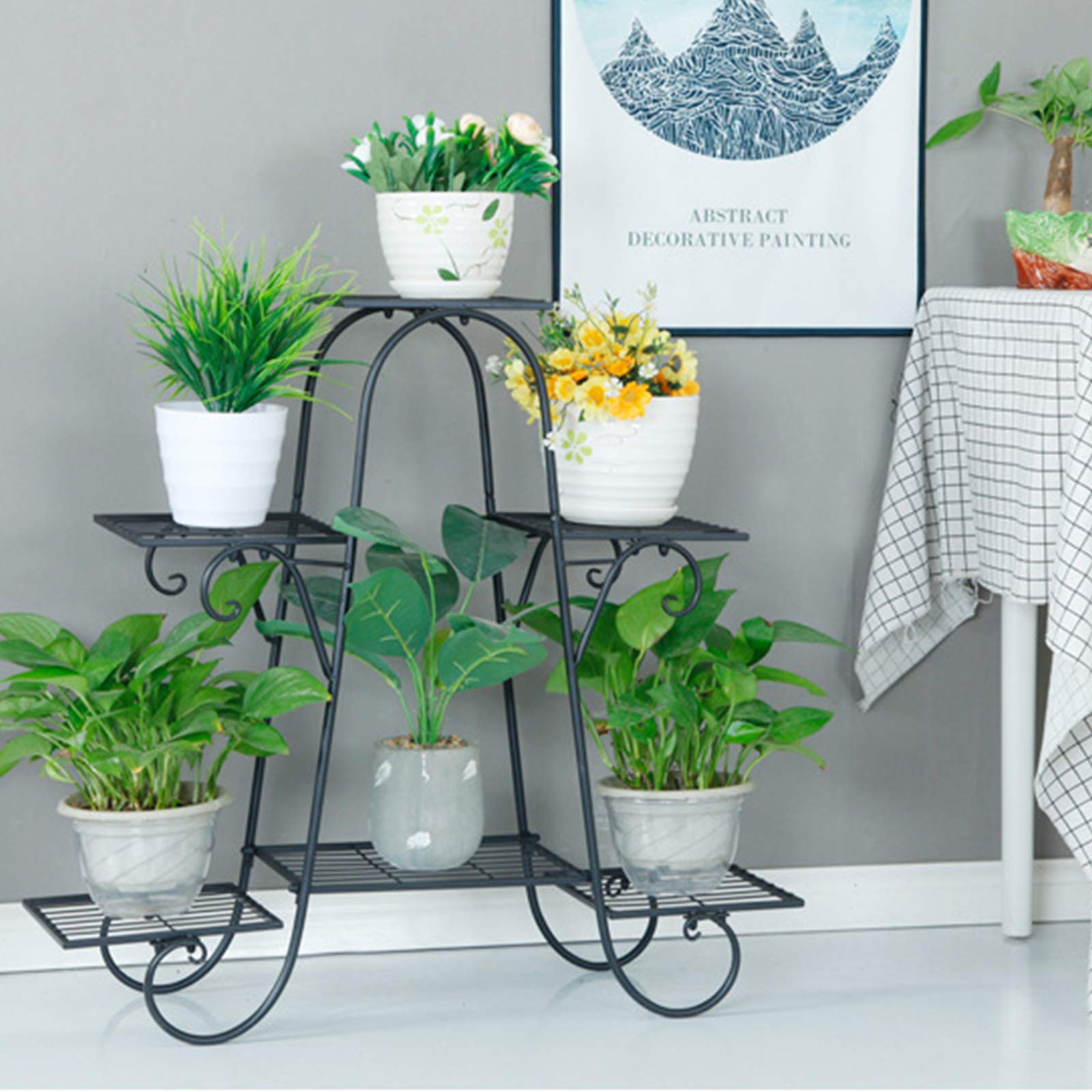 LOYALHEARTDY 6-Tier Metal Square Flower Stand - Indoor/Outdoor Plant Shelf for Garden, Patio, Balcony Decor - Black Display Rack for Pots, Succulents & Home Decor