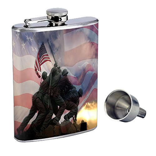 Premium 8oz Stainless Steel Whiskey Flask with Free Funnel - Marines Perfection In Style D-008 - Perfect for Outdoor Adventures, Camping, Travel & Gifts