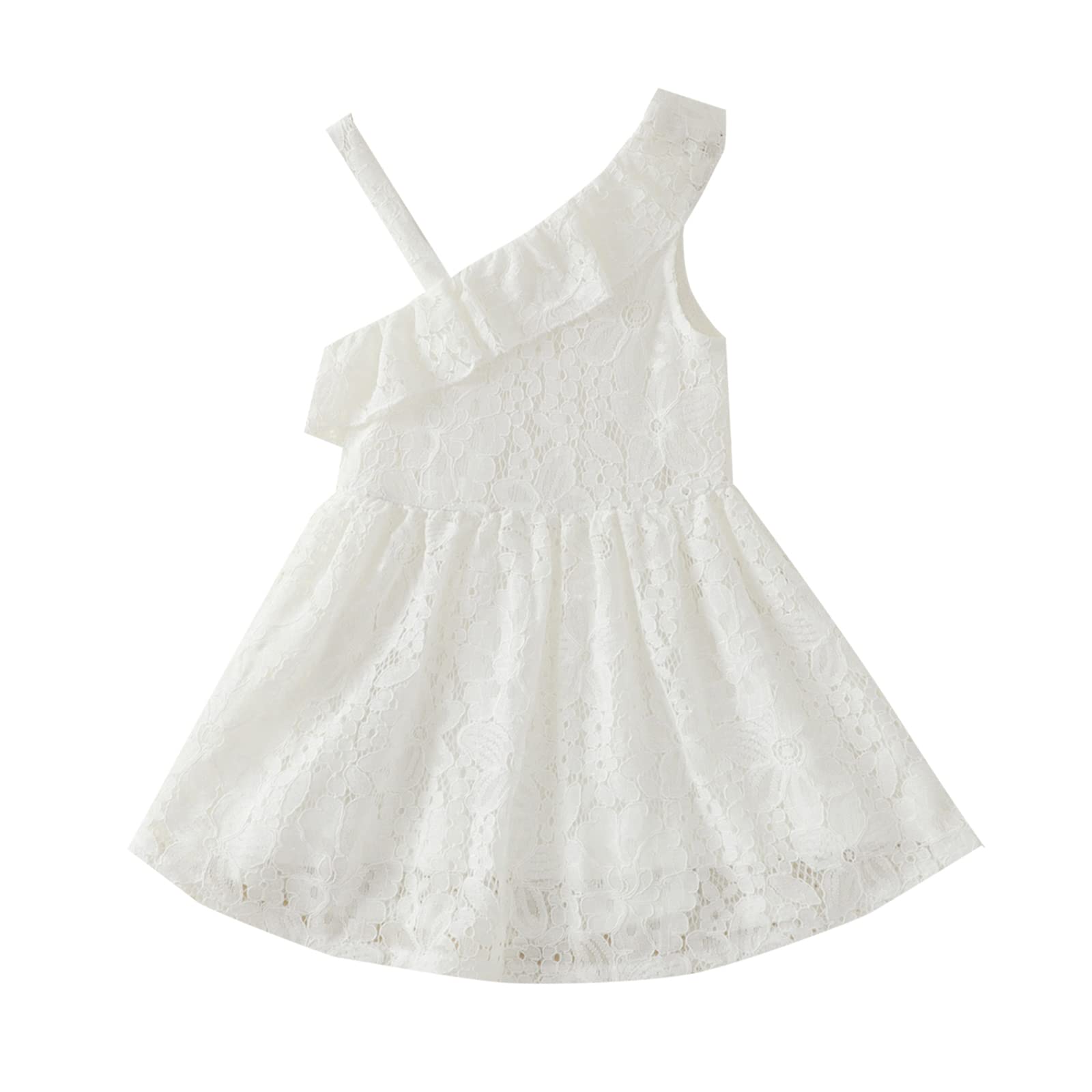 Princess Lace Floral Single Shoulder Ruffled Dress for Toddler Girls | Summer Baby Outfit | Perfect for Birthday Parties, Photo Shoots & Special Occasions