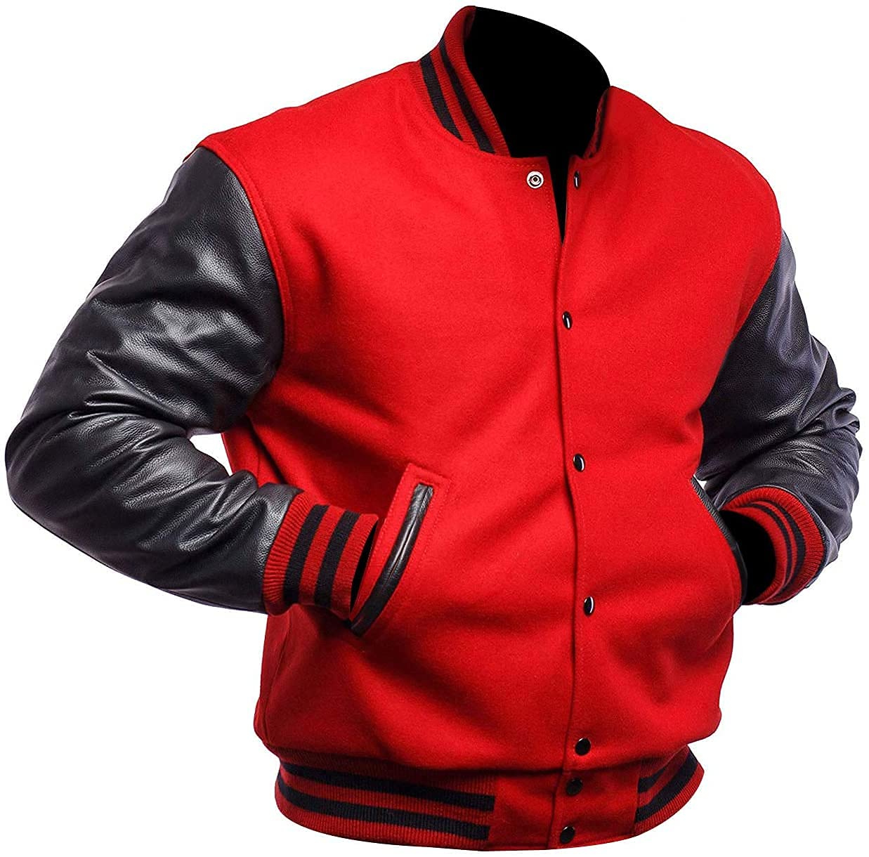 Men's Black Leather Letterman Varsity Baseball Jacket - Classic High School Style Jacket for Casual Wear, Sports Events & Retro Fashion