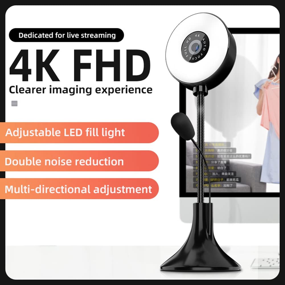 4K Ultra HD Webcam with Built-in Microphone - Full HD 1080p USB Web Camera for PC, Laptop, Zoom Meetings, Online Classes, Video Conferencing & Streaming - Perfect for Remote Work, Distance Learning & Live Broadcasting