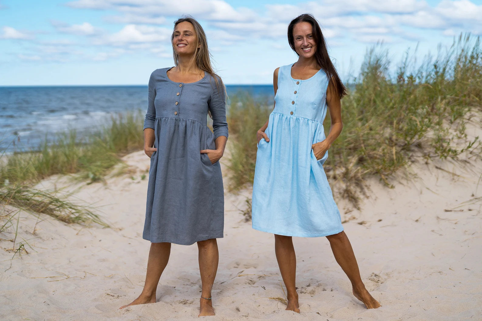 BARBARA Sleeveless Linen Maternity Dress - Sky Blue | Comfortable Summer Pregnancy Outfit for Beach, Brunch & Baby Shower