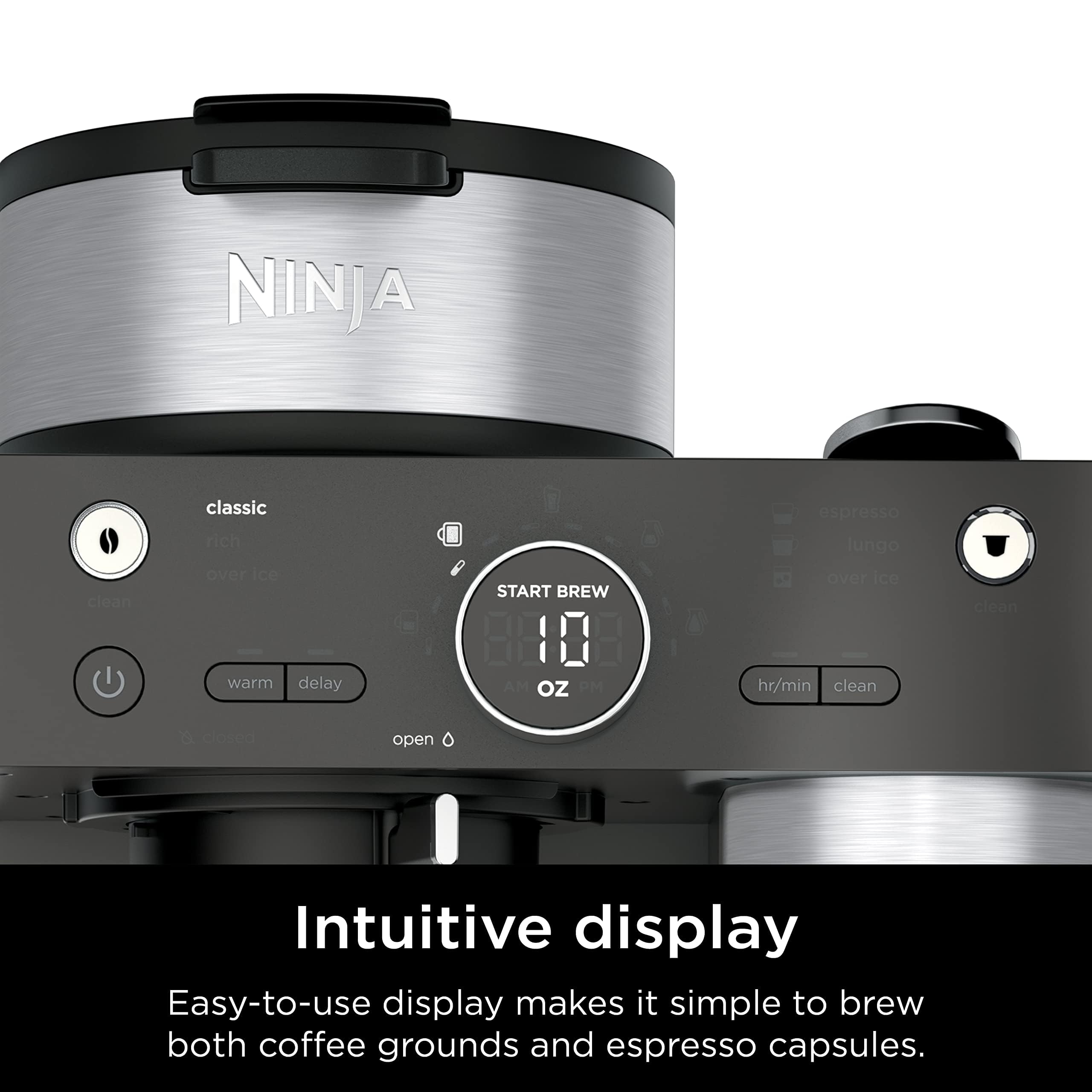 Ninja CFN601 Espresso & Coffee Maker with Built-in Frother - 3 Brew Styles, Single-Serve & Nespresso Capsule Compatible - Perfect for Espresso, Cappuccino & Latte at Home or Office (Black)