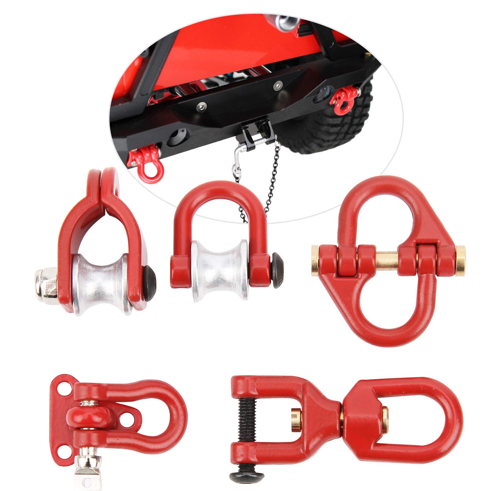 VGEBY 1/10 Scale RC Tow Hook - Heavy Duty Metal Climbing Trailer Hook for RC Cars & Crawlers - Realistic Simulation Towing Accessory (Red) - Perfect for Off-Road Adventures & RC Crawler Decorations