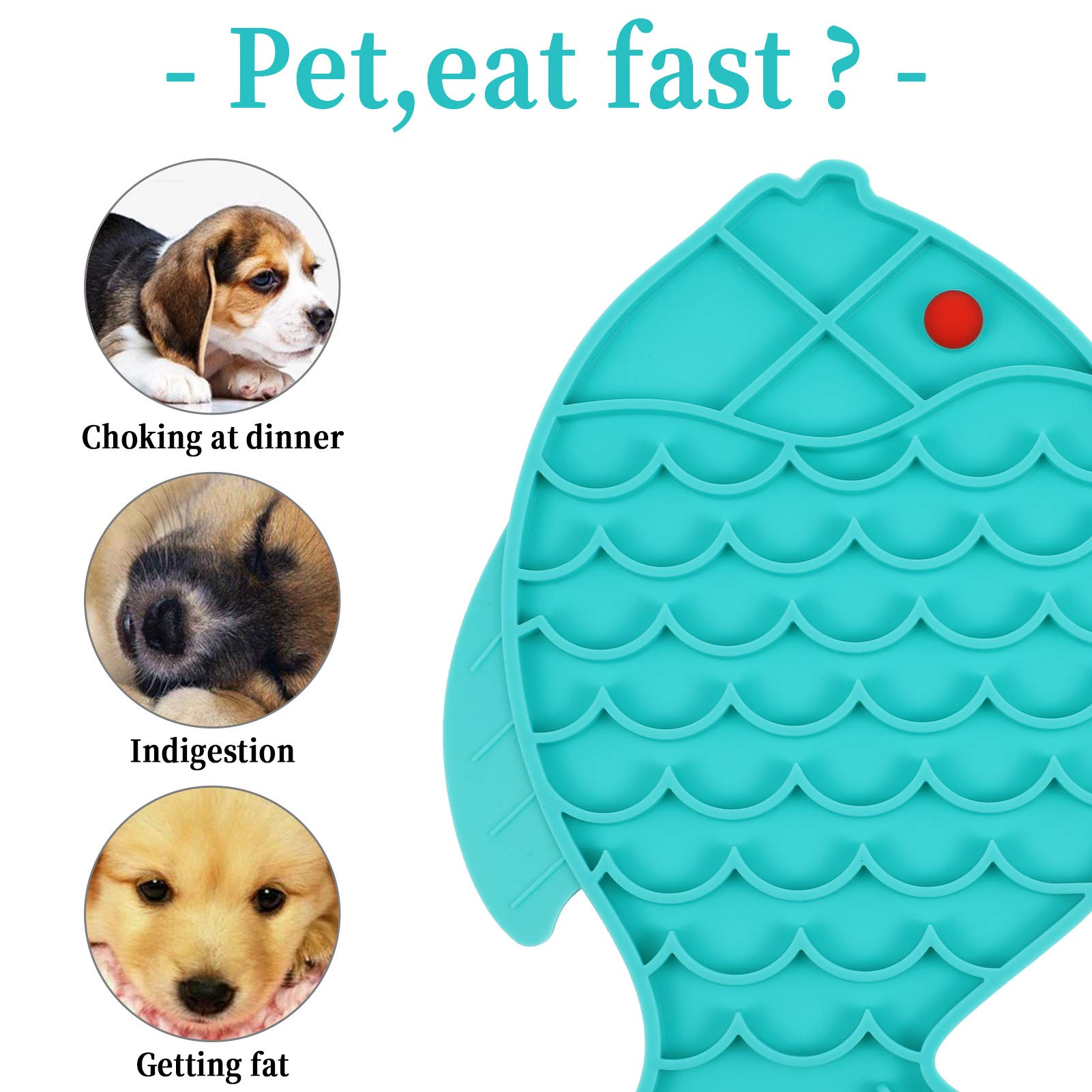 VASTAIR 2-Pack Silicone Lick Mats for Dogs & Cats - Slow Feeder Puzzle Mat for Peanut Butter, Yogurt - Reduces Anxiety & Boredom - Perfect for Bath Time, Grooming & Mealtime (Fish Design)