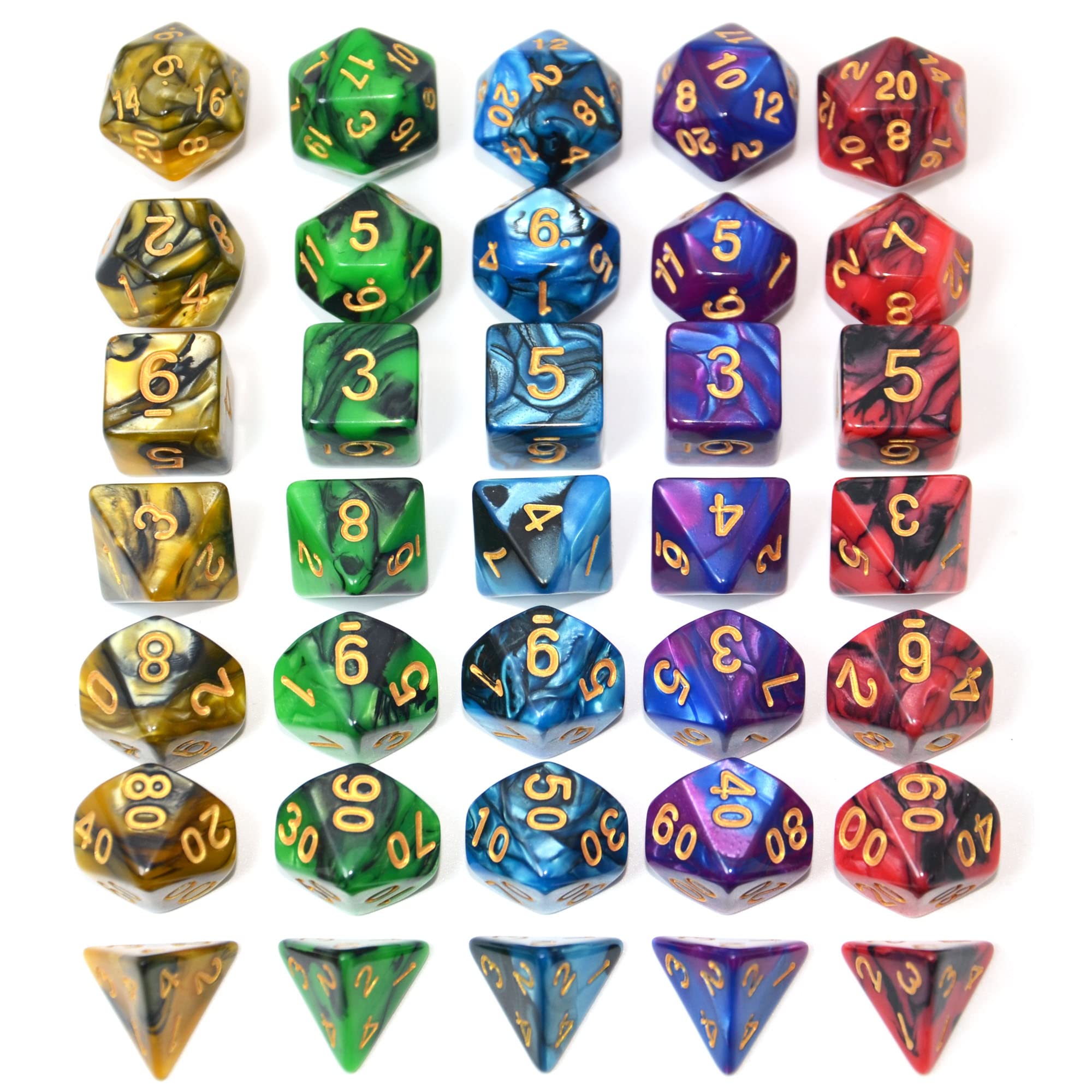 SmartDealsPro 5 x 7-Piece Double-Colored Polyhedral Dice Set with Pouch - Perfect for D&D, RPG, MTG, Dungeons & Dragons Tabletop Board Games (Includes D4, D6, D8, D10, D%, D12, D20) - Ideal for Game Nights, Campaigns & Roleplaying Adventures
