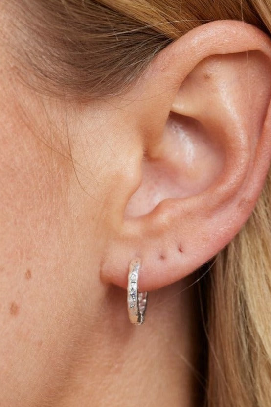 Sterling Silver Textured Huggie Hoop Earrings for Women - Medium Size, Perfect for Everyday Wear & Gifting