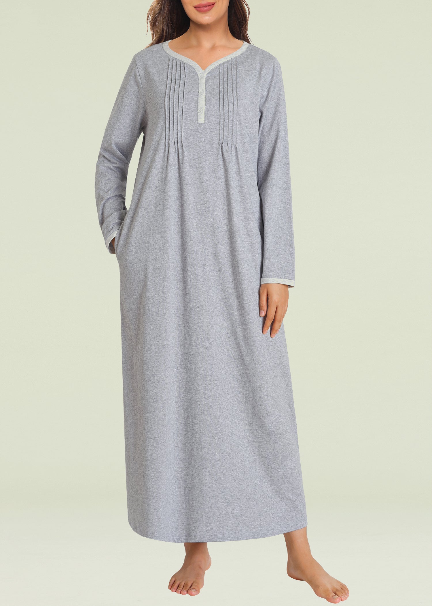 Women's Soft Cotton Long Sleeve Nightgown - Comfortable Sleepwear for Winter Nights & Cozy Lounging at Home