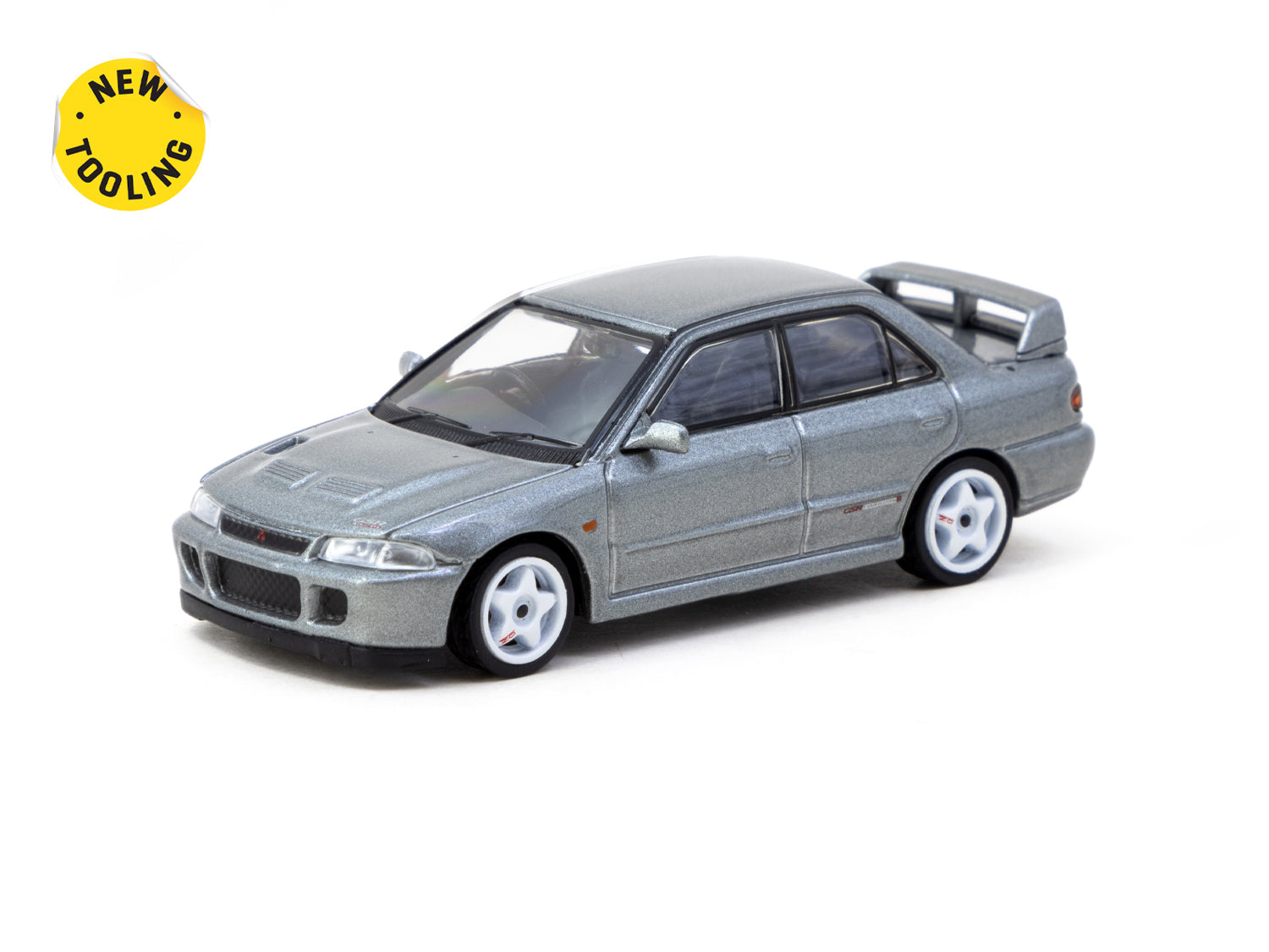 Tarmac Works 1/64 Scale Mitsubishi Lancer GSR Evolution II Silver Diecast Model Car - TWOC Members Only Special Edition Collectible for Car Enthusiasts | Perfect for Display, Gift Giving, and Racing Collections