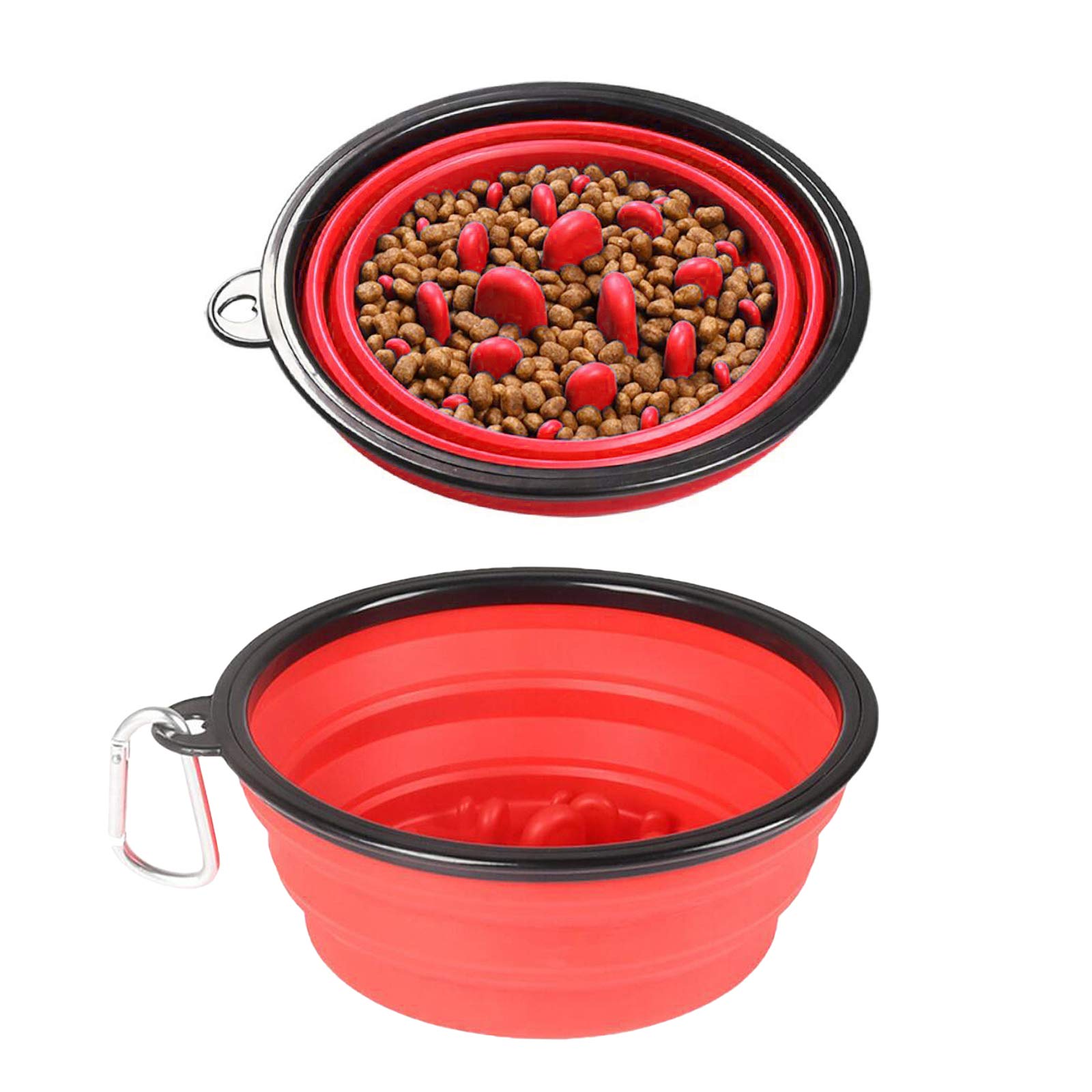 Slow Feeder Dog Bowl Collapsible Pet Food Dish - Anti-Gulping Cat Water Bowl for Fast Eaters - Portable Travel Feeding Solution for Dogs & Cats at Home or Outdoors
