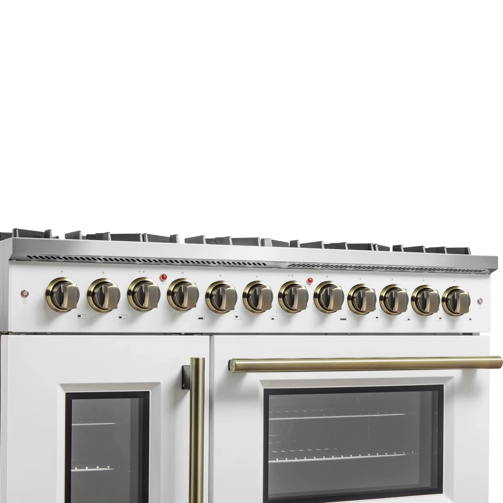Forno Galiano 48-Inch French Door Dual Fuel Range - 8 Burner Gas Cooktop with Electric Convection Oven - White Antique Brass Trim (Model FFSGS6356 48WHT) - Perfect for Gourmet Kitchens & Professional Chefs