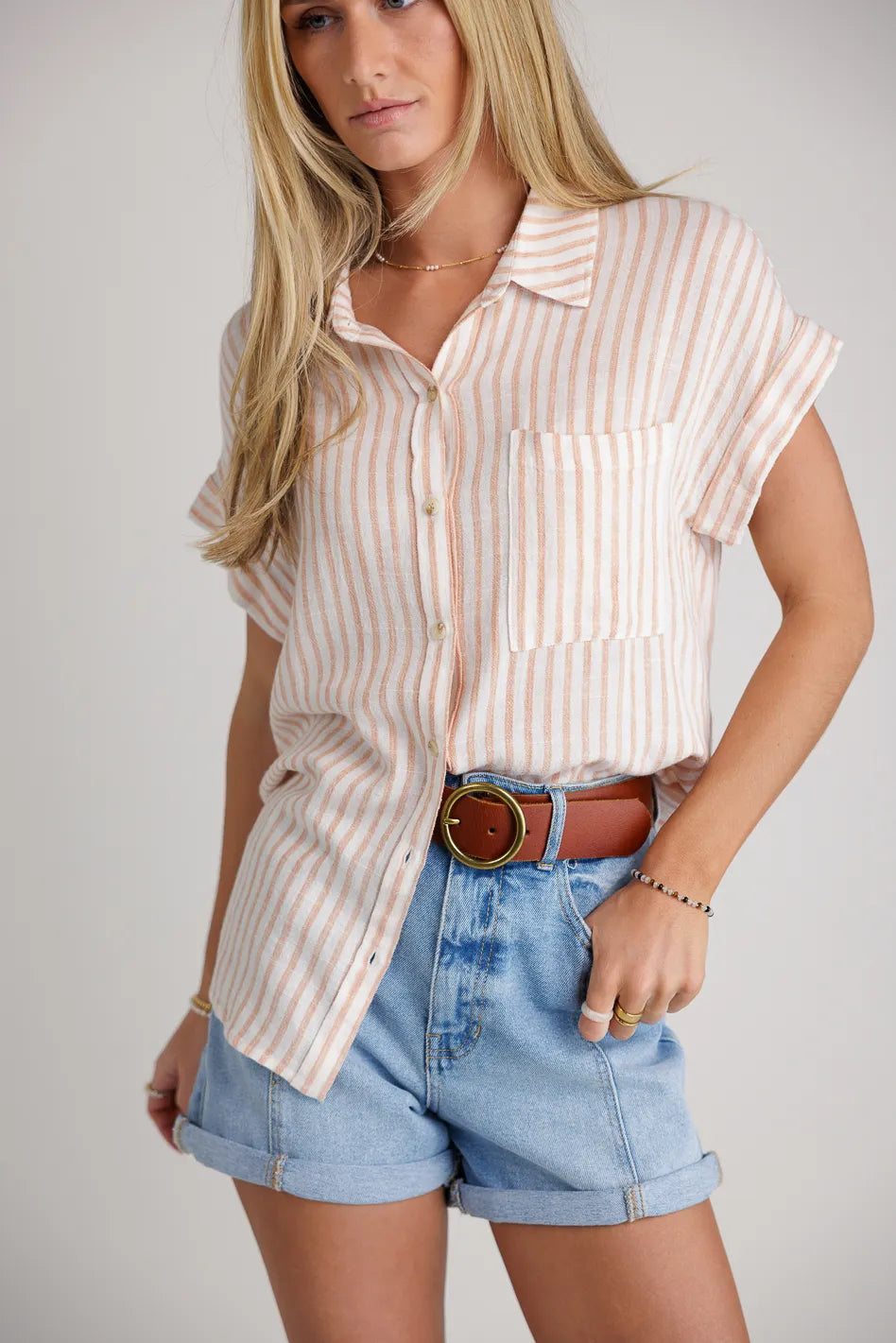 Marie Striped Button Up Shirt for Women - Orange Casual Blouse | Perfect for Work, Office, and Everyday Wear | FINAL SALE