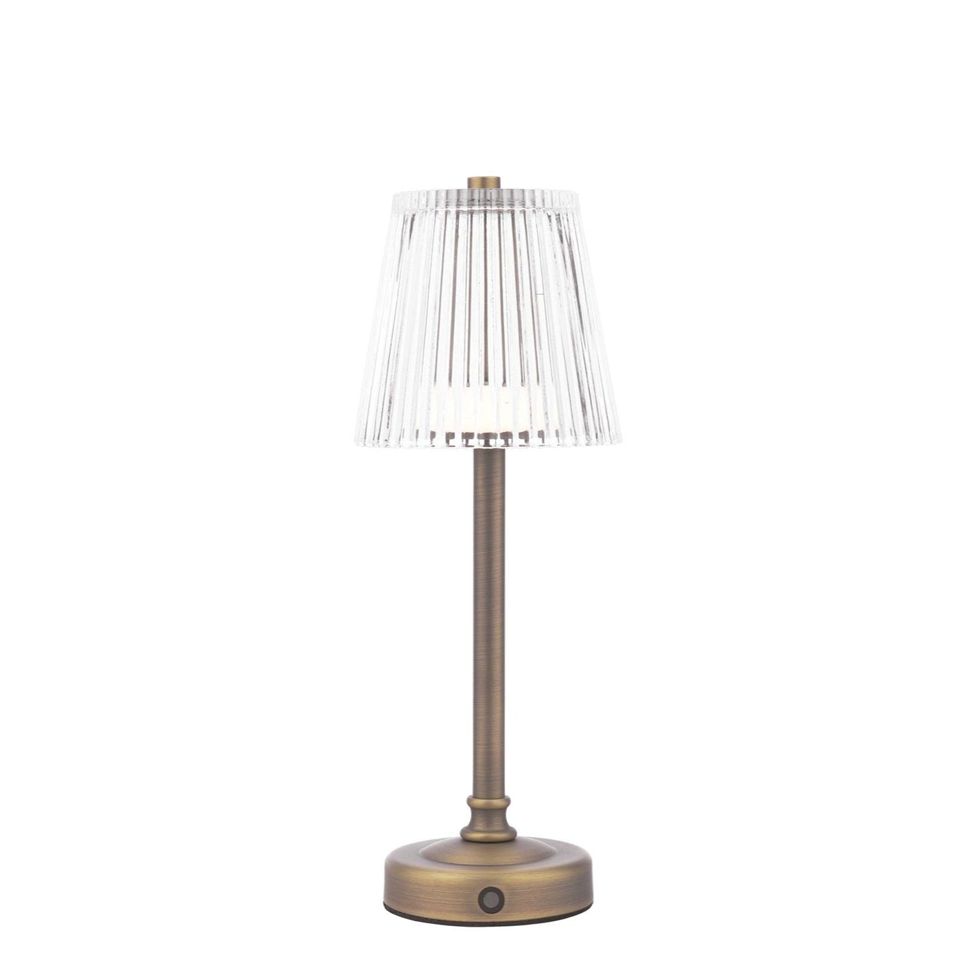 Vintage Callaghan Table Lamp with Antique Brass Finish & Ribbed Glass Shade - Integrated LED Lighting for Bedroom, Living Room, or Office Decor