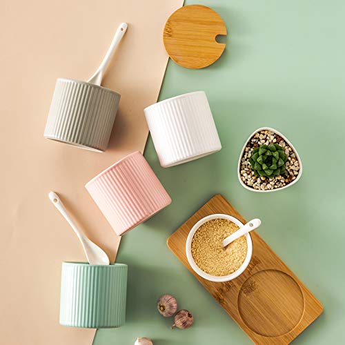 Ceramic Embossed Stripe Sugar Bowl with Lid & Spoon - Elegant Spice Jar for Sugar, Salt, Coffee, Tea Storage - Perfect for Kitchen, Dining Table & Coffee Station Decor