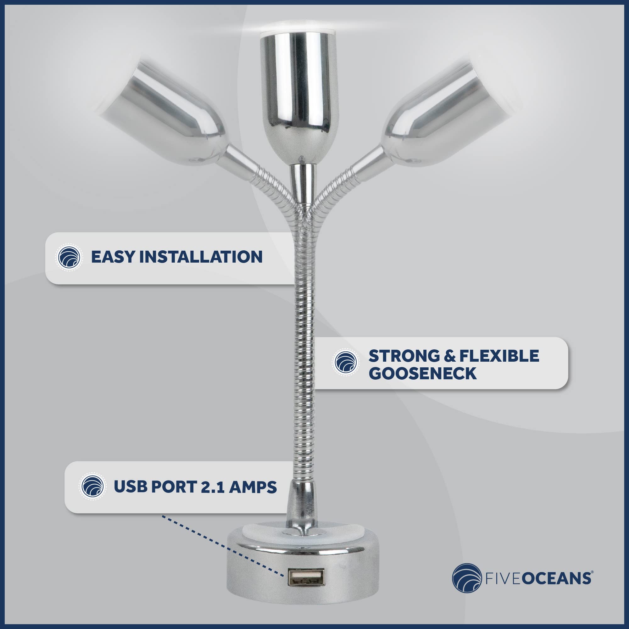 Five Oceans RV LED Reading Light with USB Charging Port - 12V Flexible Touch Control Warm White Light for RV, Boat, Camper - Perfect for Night Reading & Interior Lighting (FO4599)
