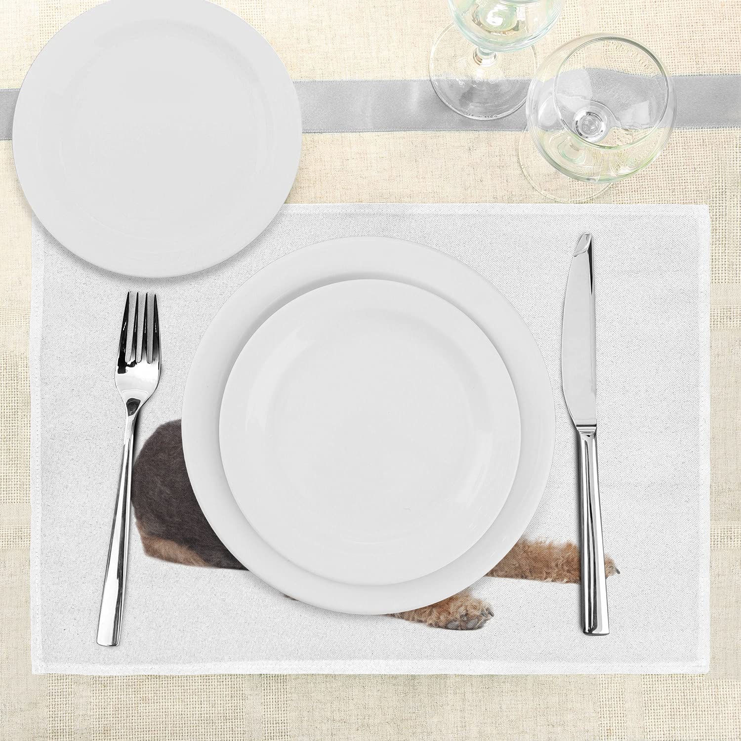 Lunarable Airedale Terrier Dog Place Mats Set of 4 - Washable Fabric Dining Table Mats with Realistic Dog Image - Standard Size (Dark Grey, Camel, White) - Perfect for Kitchen, Dining Room, and Pet Lover Home Decor